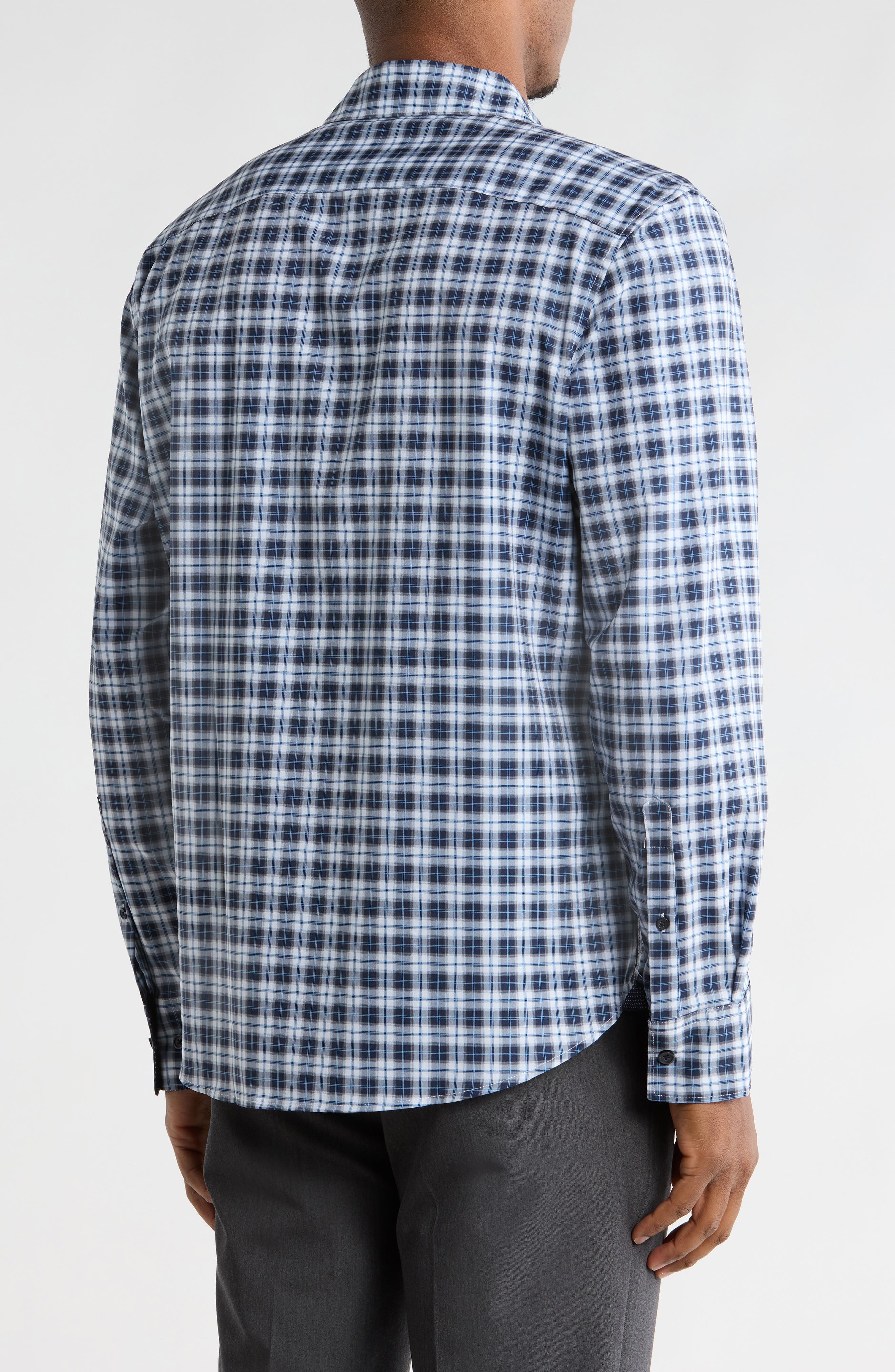 Slim Fit Plaid 4-Way Stretch Button-Up Shirt - image 2