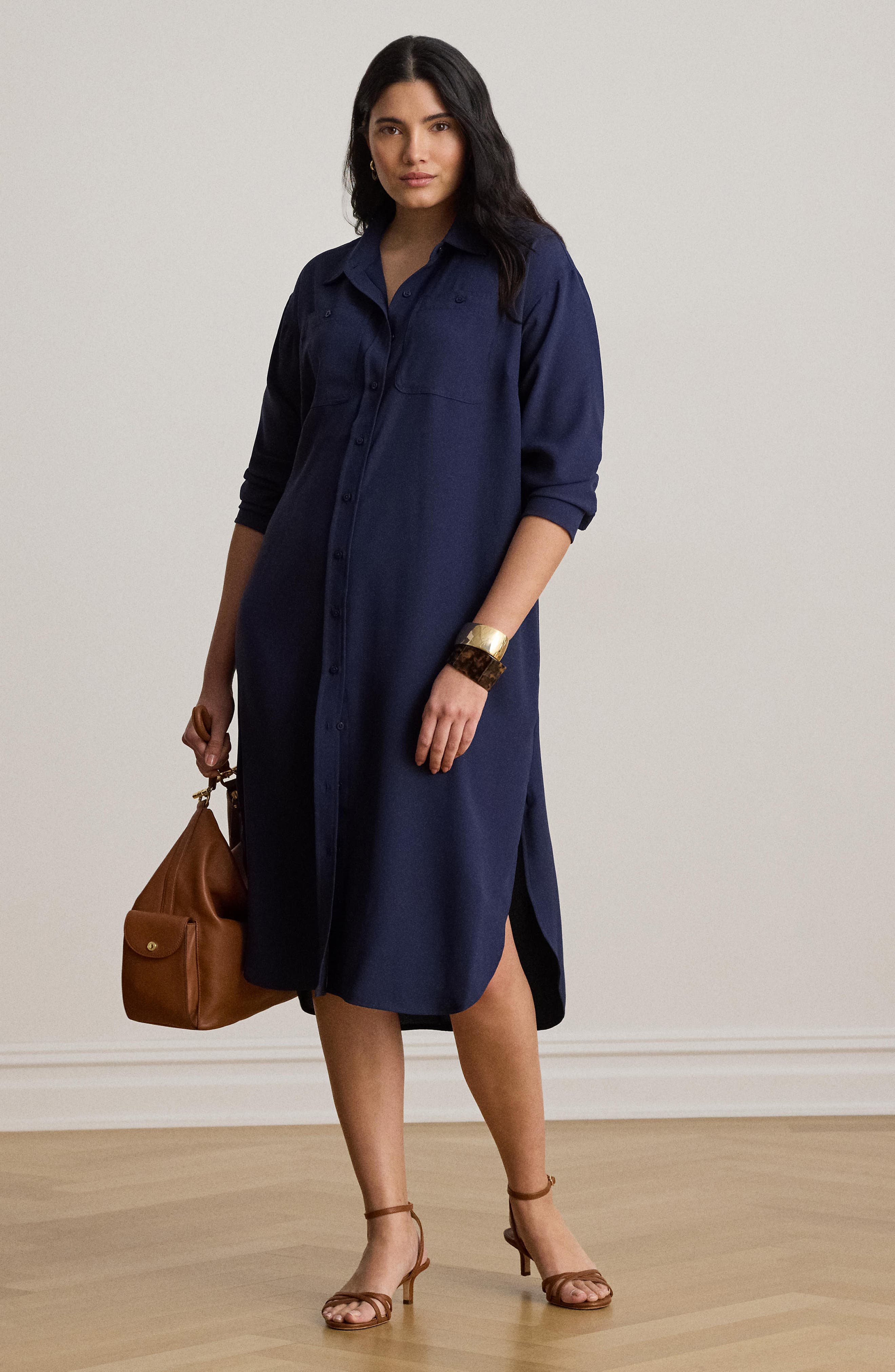 Long Sleeve Double Faced Georgette Shirtdress - image 2