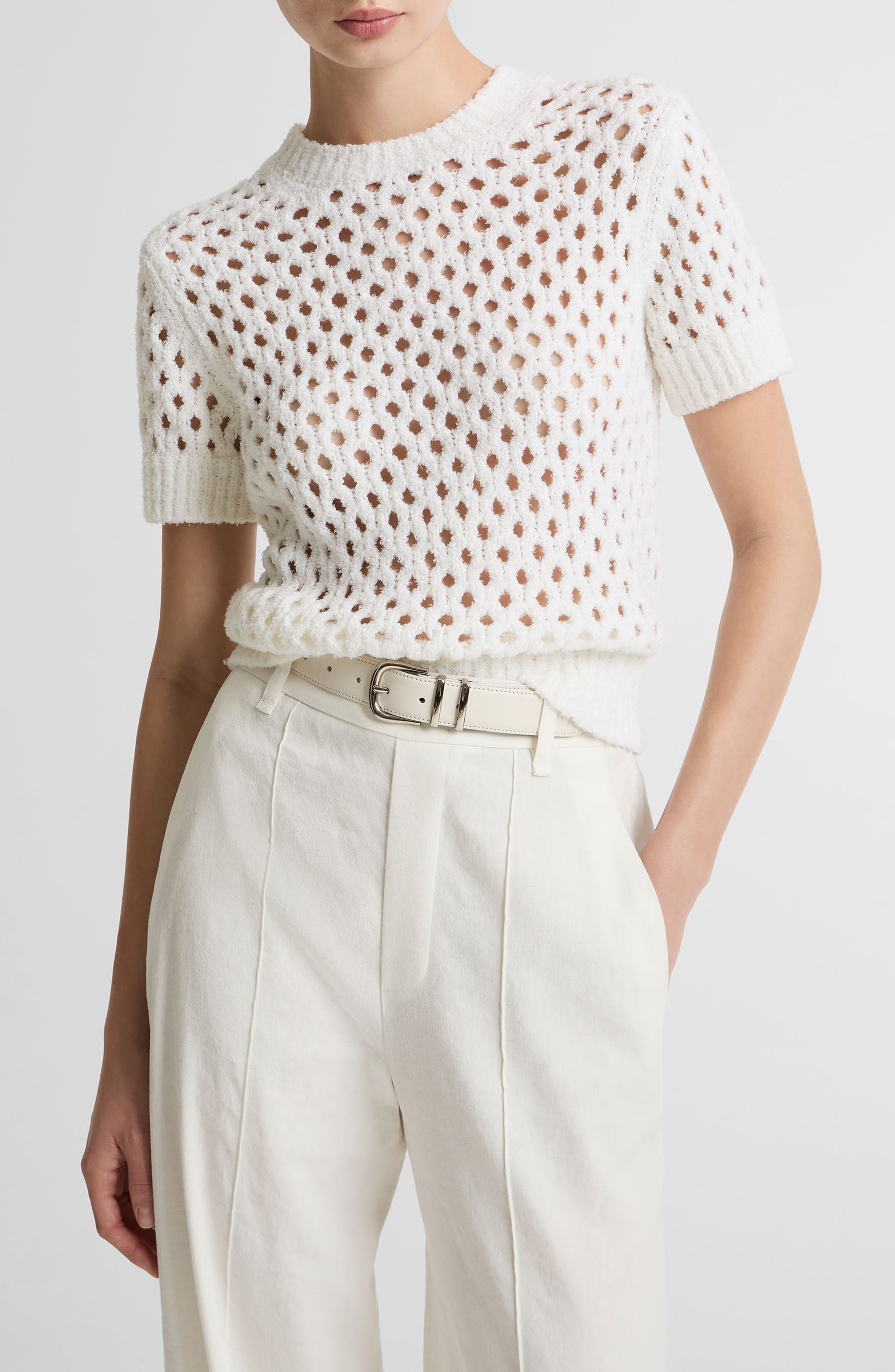 Boxy Honeycomb Knit Short Sleeve Sweater - image 2