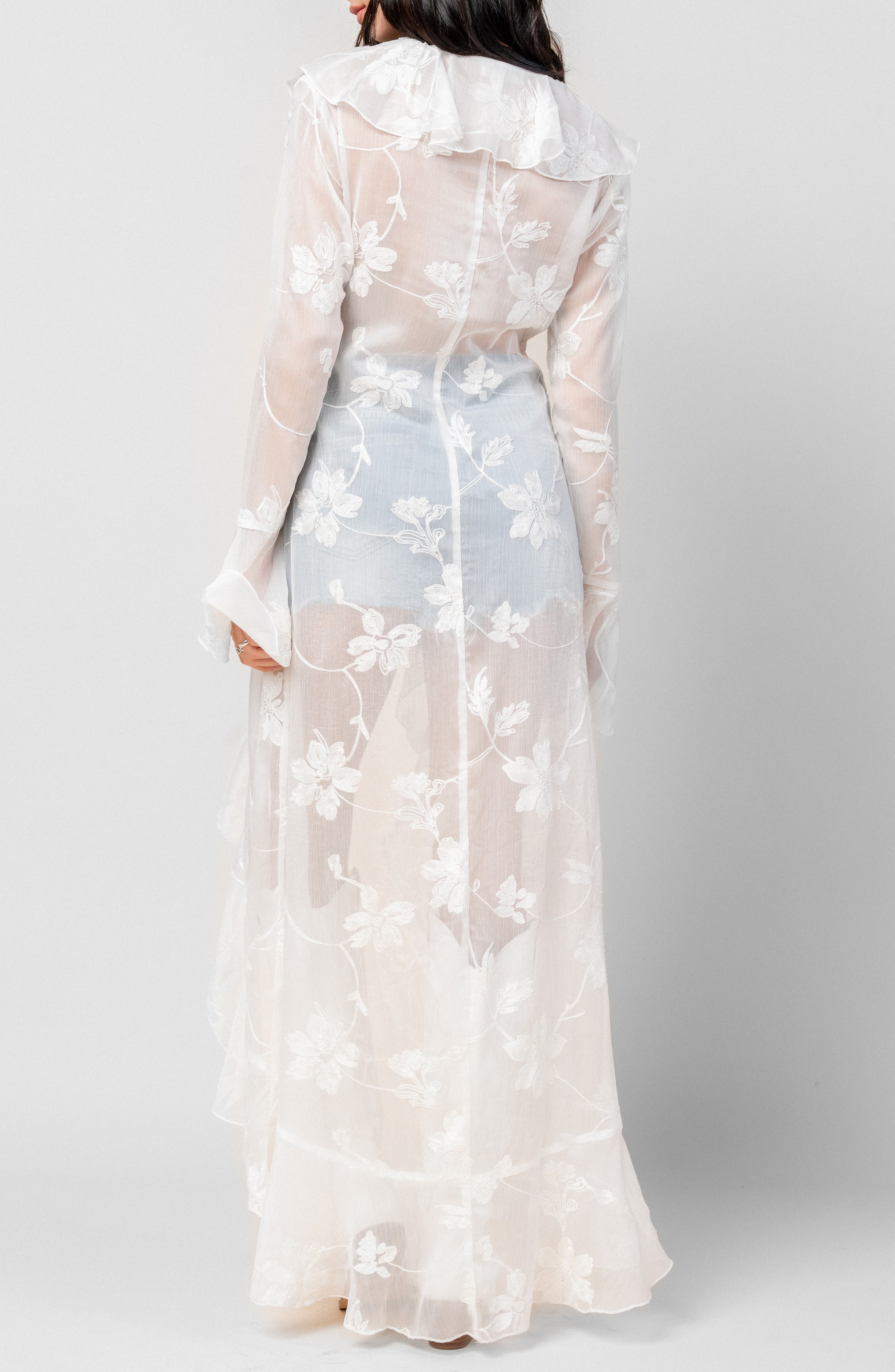 Embroidered Ruffle Chiffon Duster - image 2