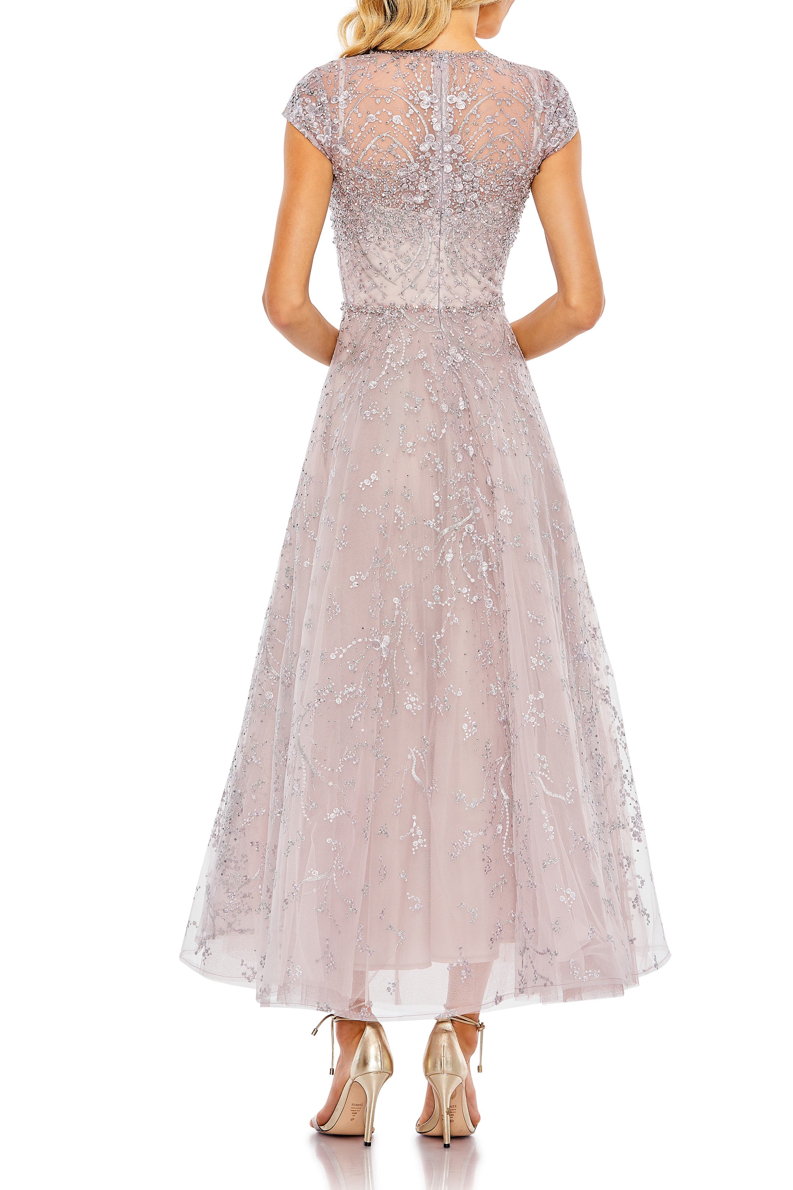 Petite Embellished High Neck Cap Sleeve A Line Dress - image 2
