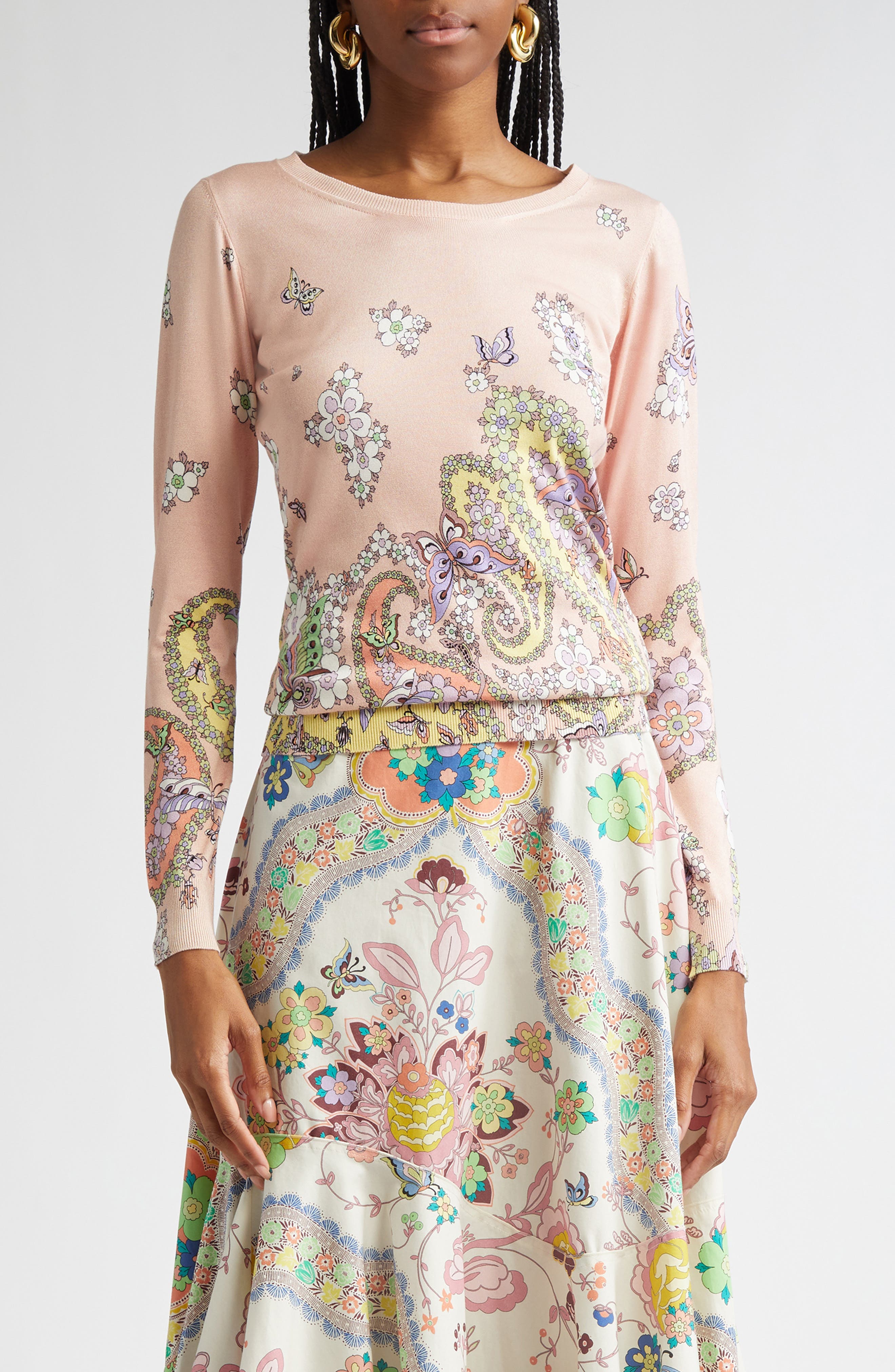 Floral Paisley Silk & Cashmere Sweater - image 1