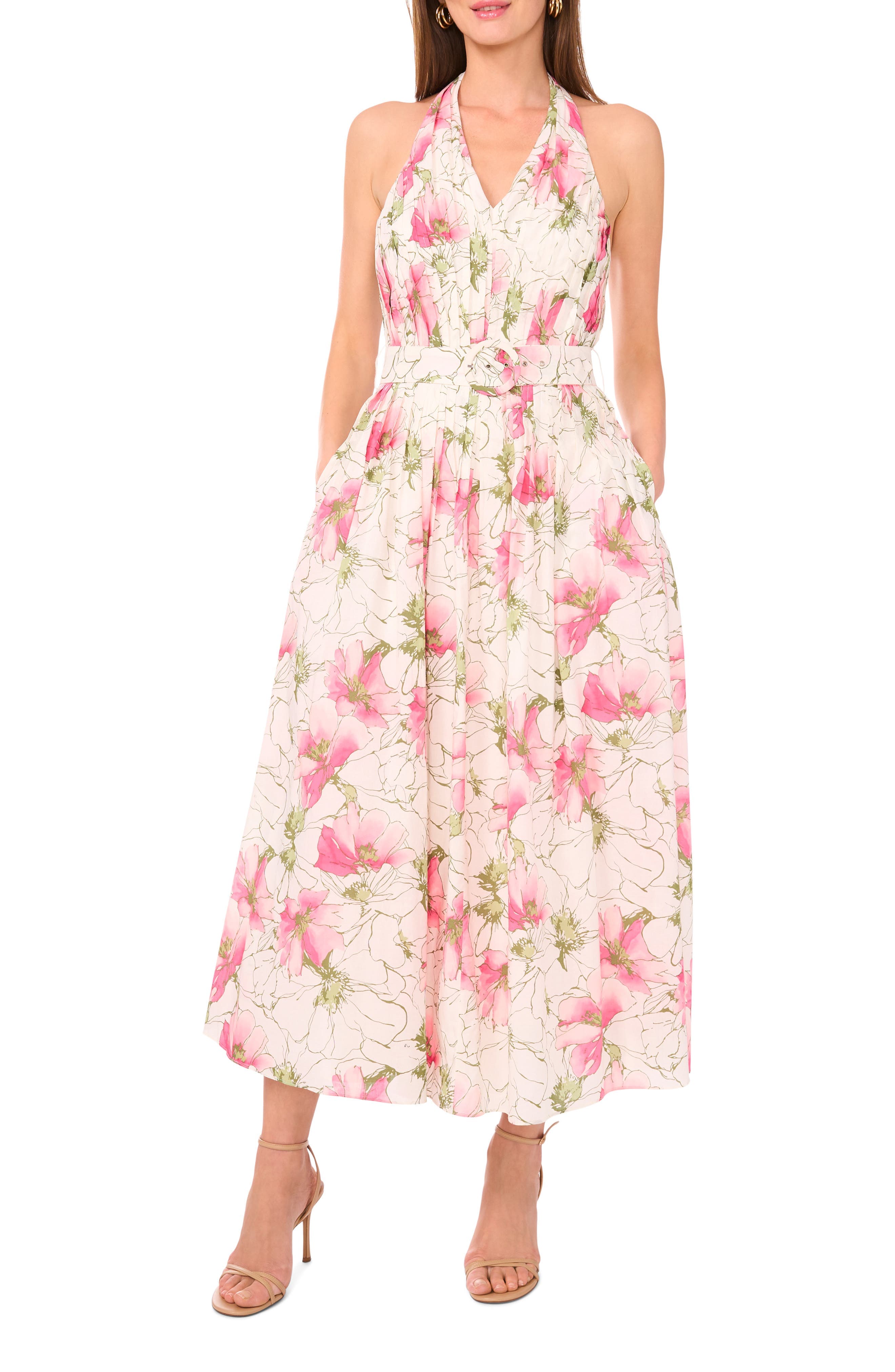 Floral Cotton Halter Maxi Dress - image 1