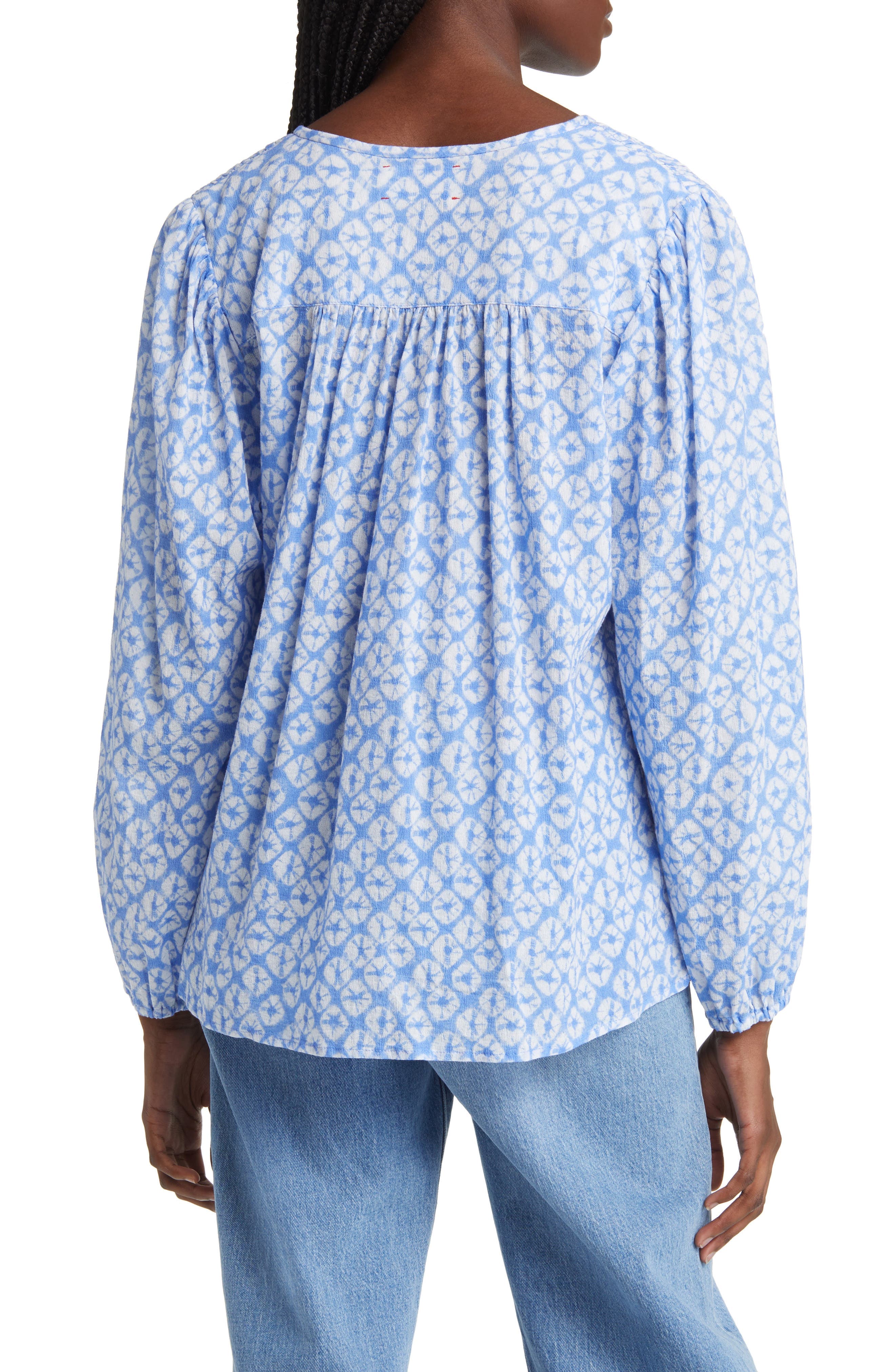 Emryn Abstract Print Cotton Peasant Top - image 2