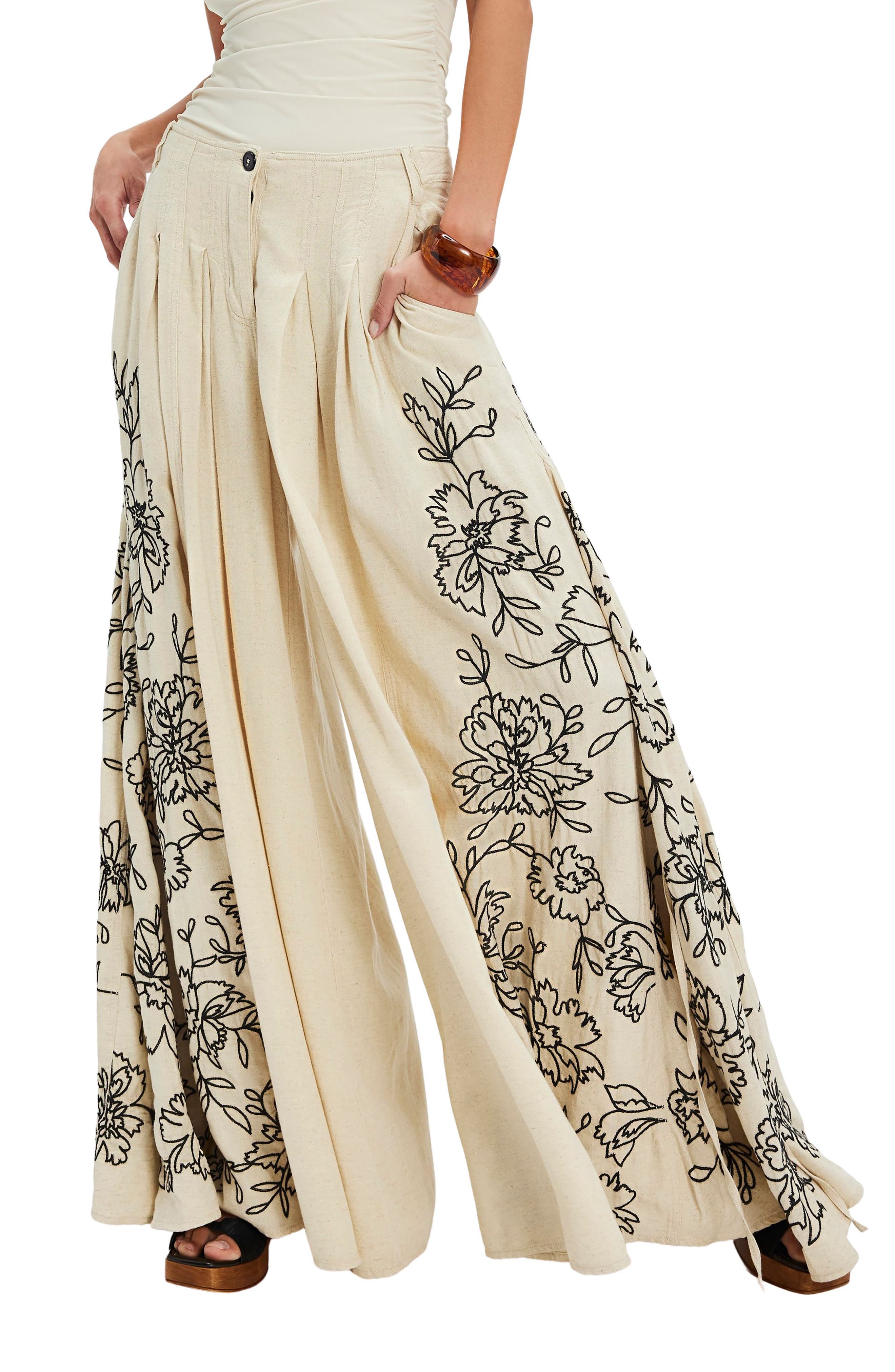 What You Know Floral Embroidery Wide Leg Pants - image 1