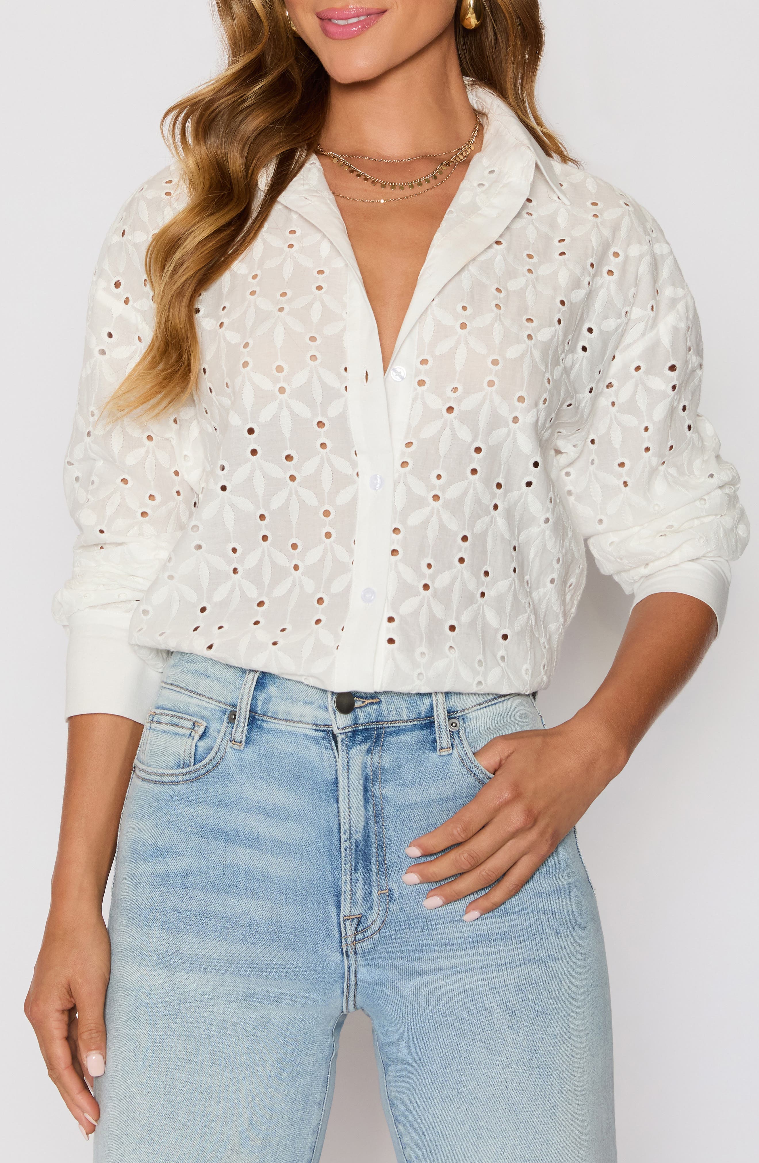 Garden Stroll Floral Eyelet Button-Up Shirt - image 1