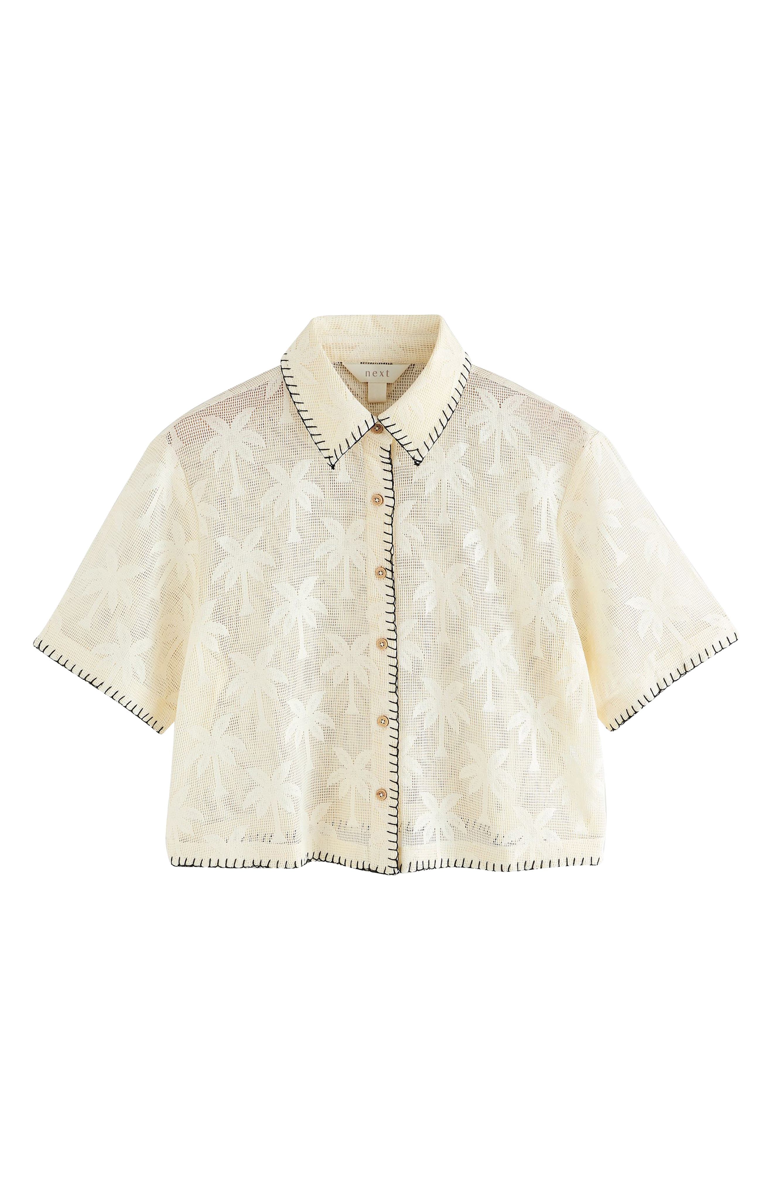 Palm Jacquard Mesh Button-Up Shirt - image 1