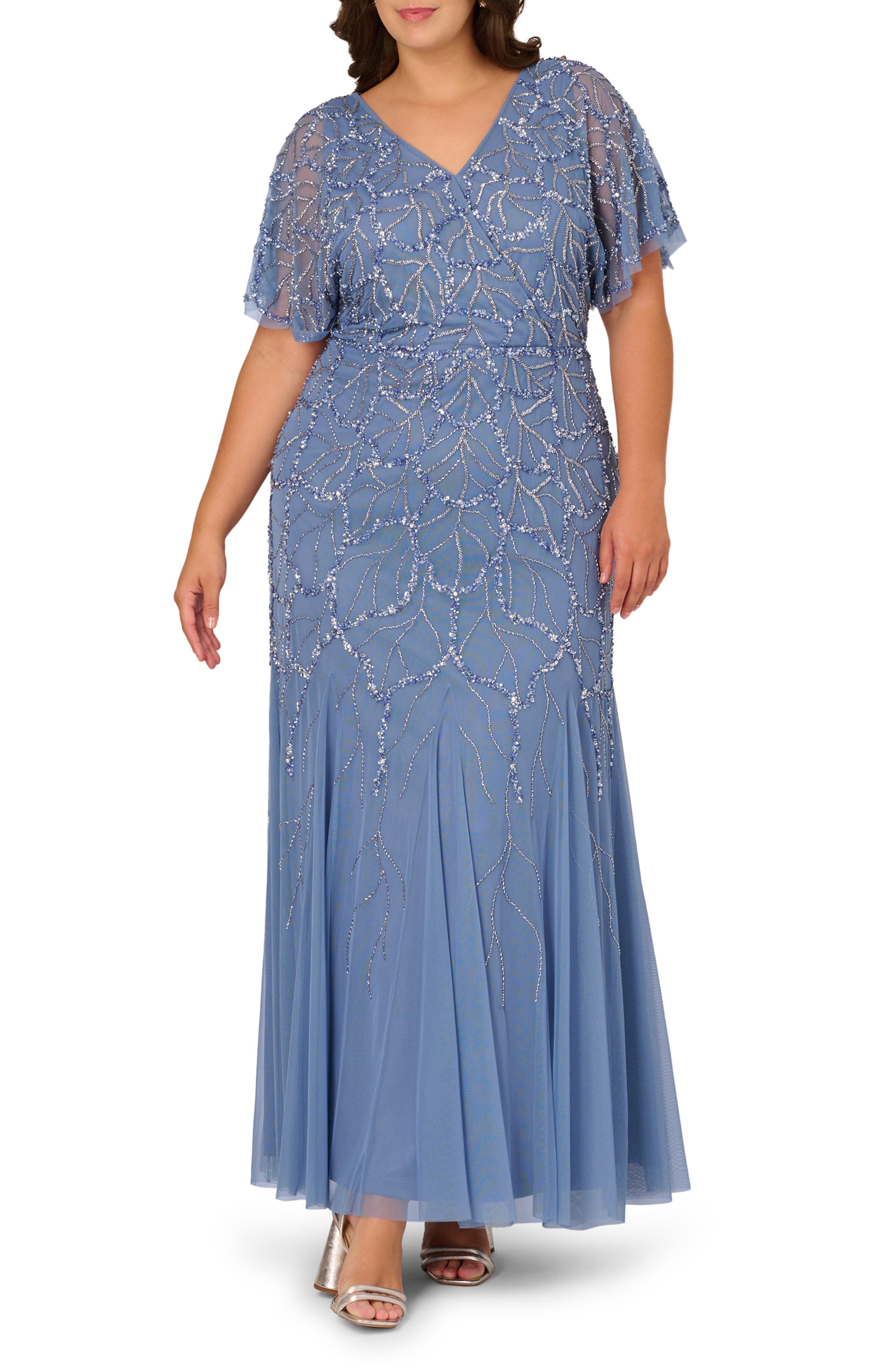 Beaded Mesh Gown - image 1
