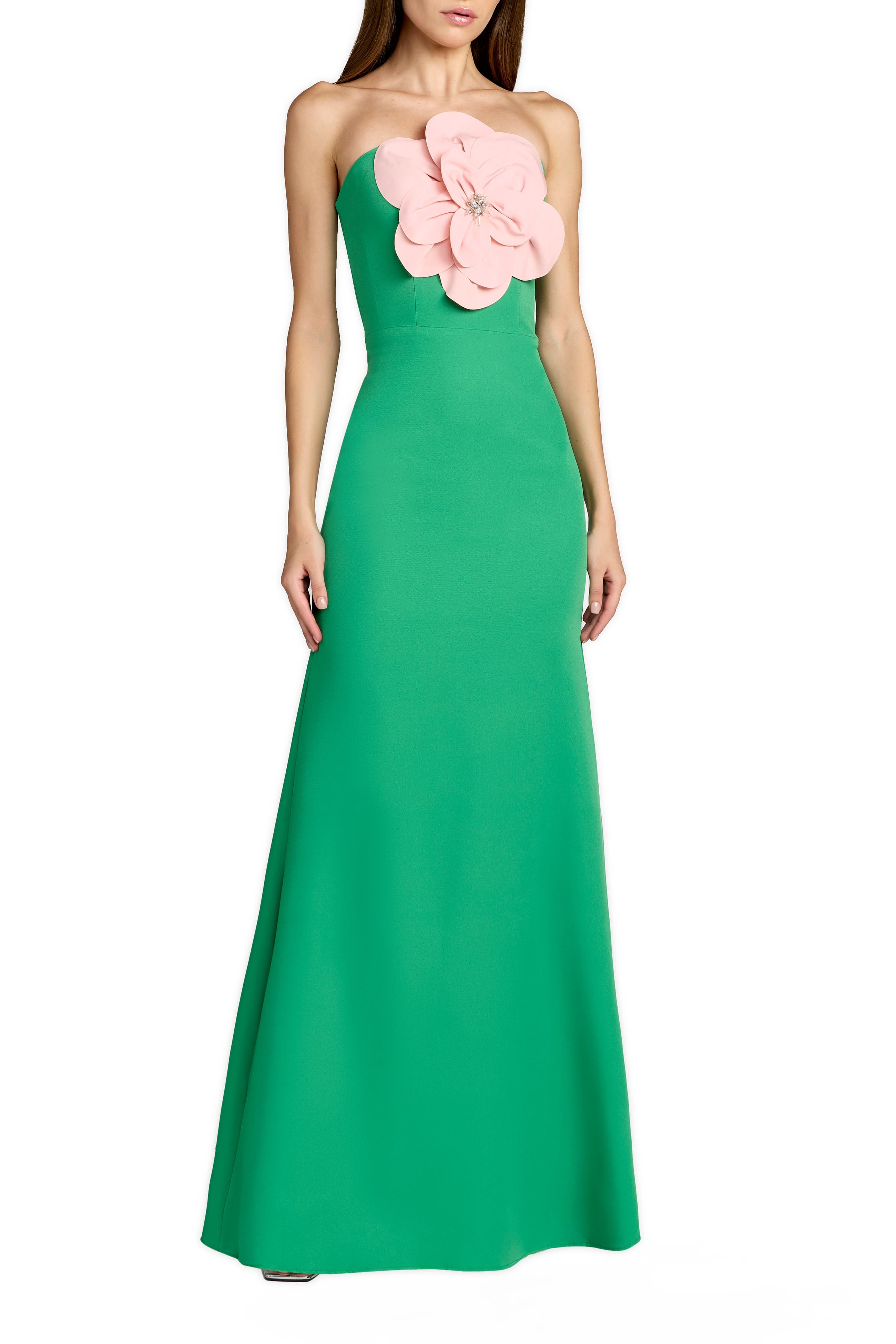 Crepe Strapless Column Gown With 3D Flower - image 1