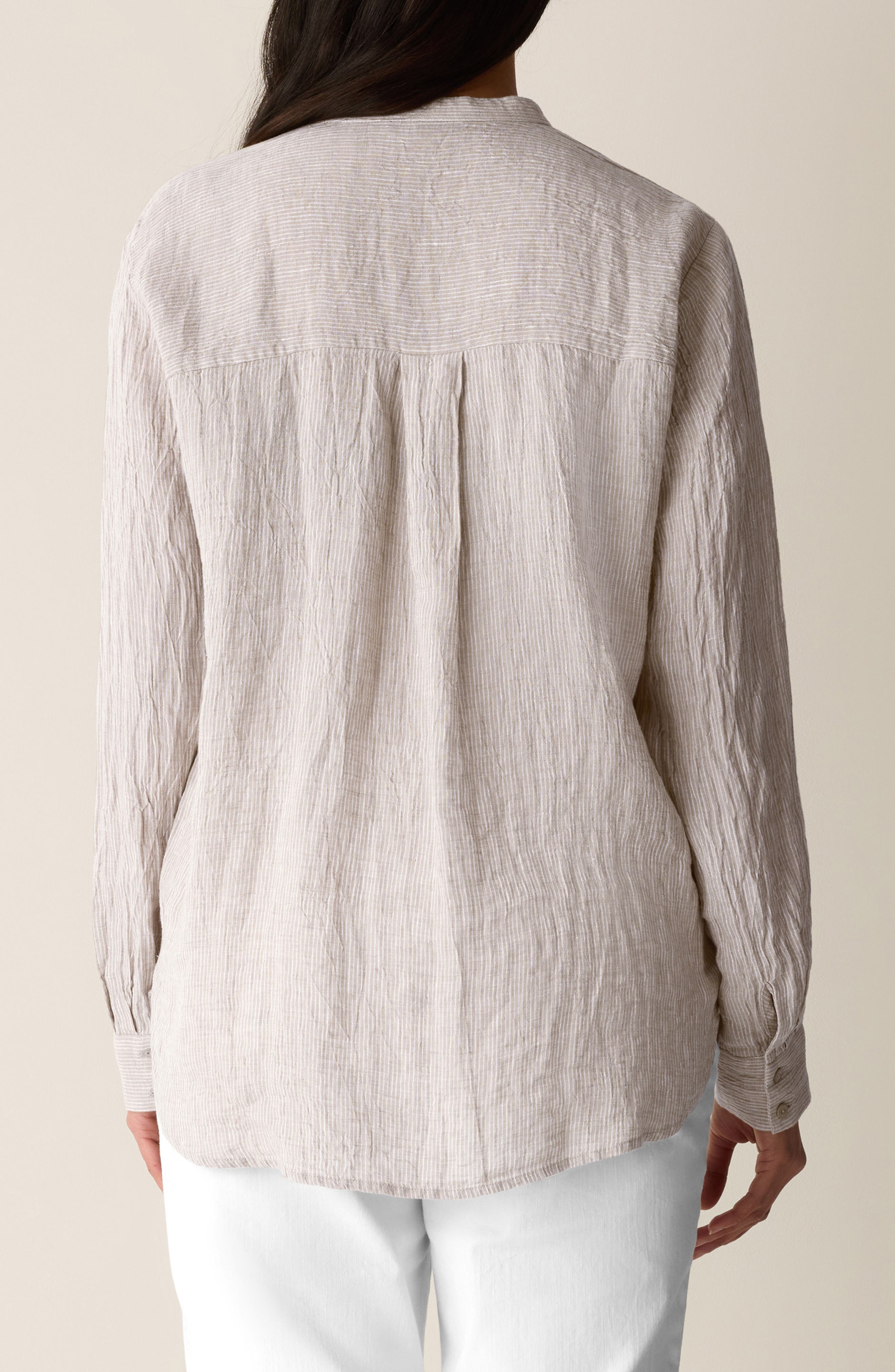 Mandarin Collar Long Sleeve Organic Linen Button-Up Shirt - image 2
