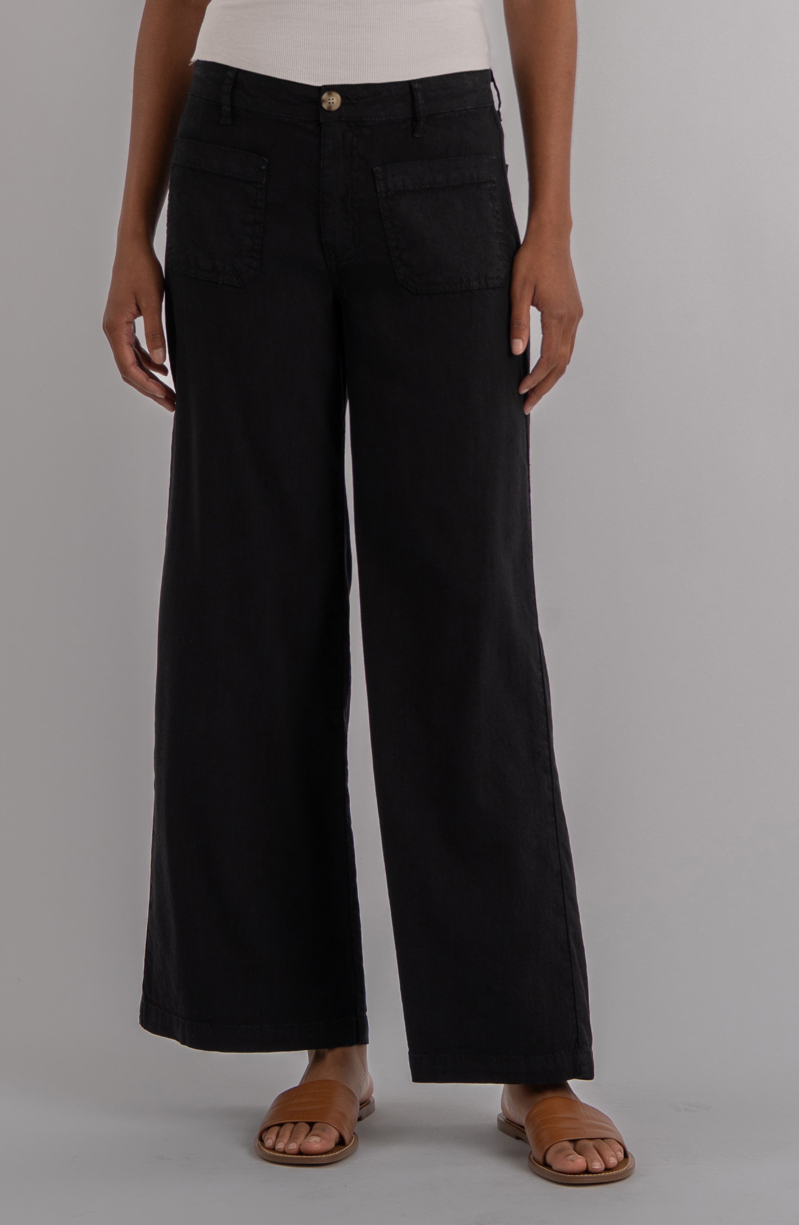 Meg Patch Pocket High Waist Wide Leg Linen Blend Pants - image 1