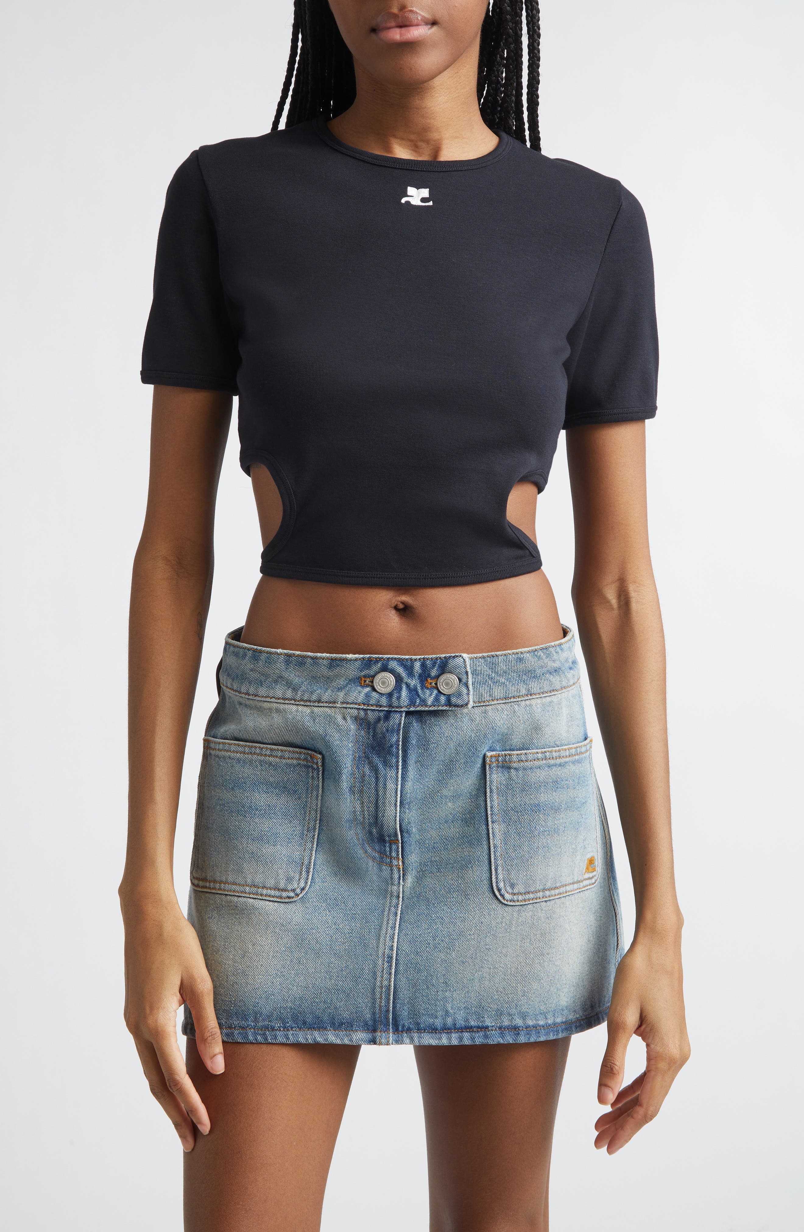 Ribbon Cutout Crop Rib T-Shirt - image 1