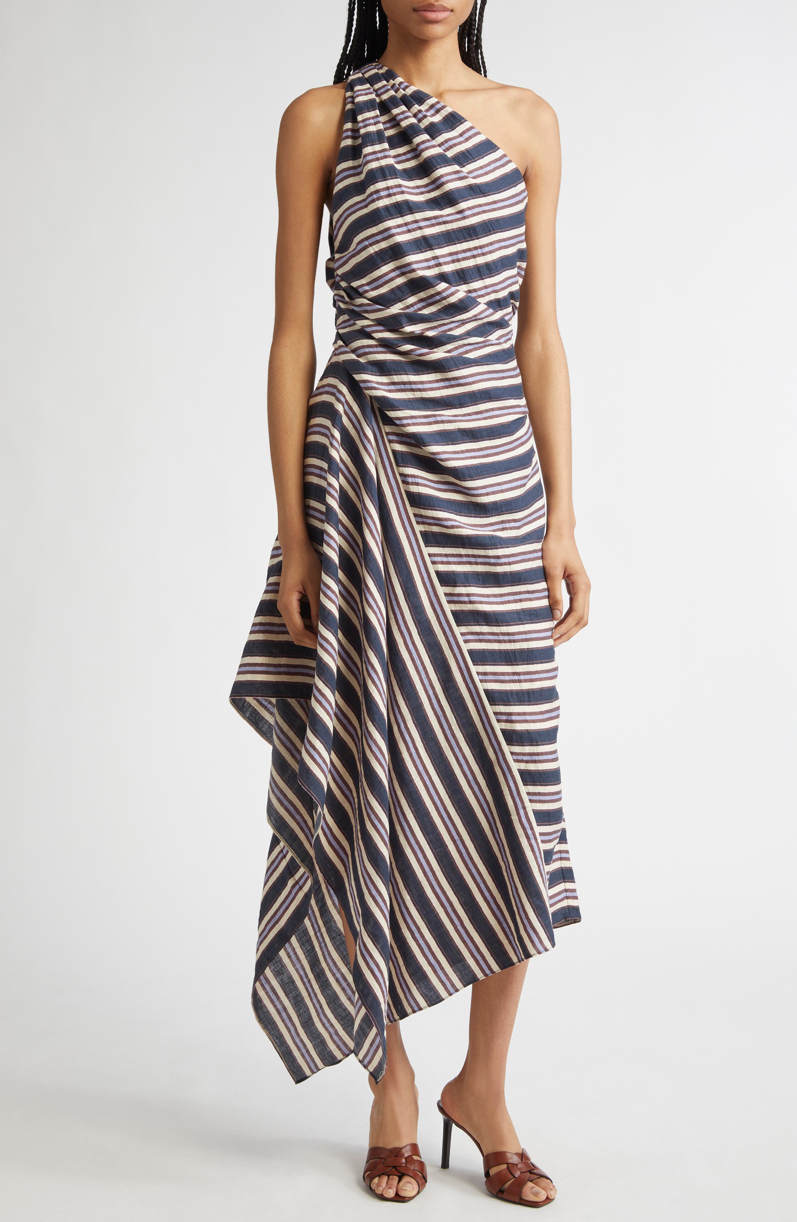 Lyn Stripe One-Shoulder Linen Blend Sundress - image 1