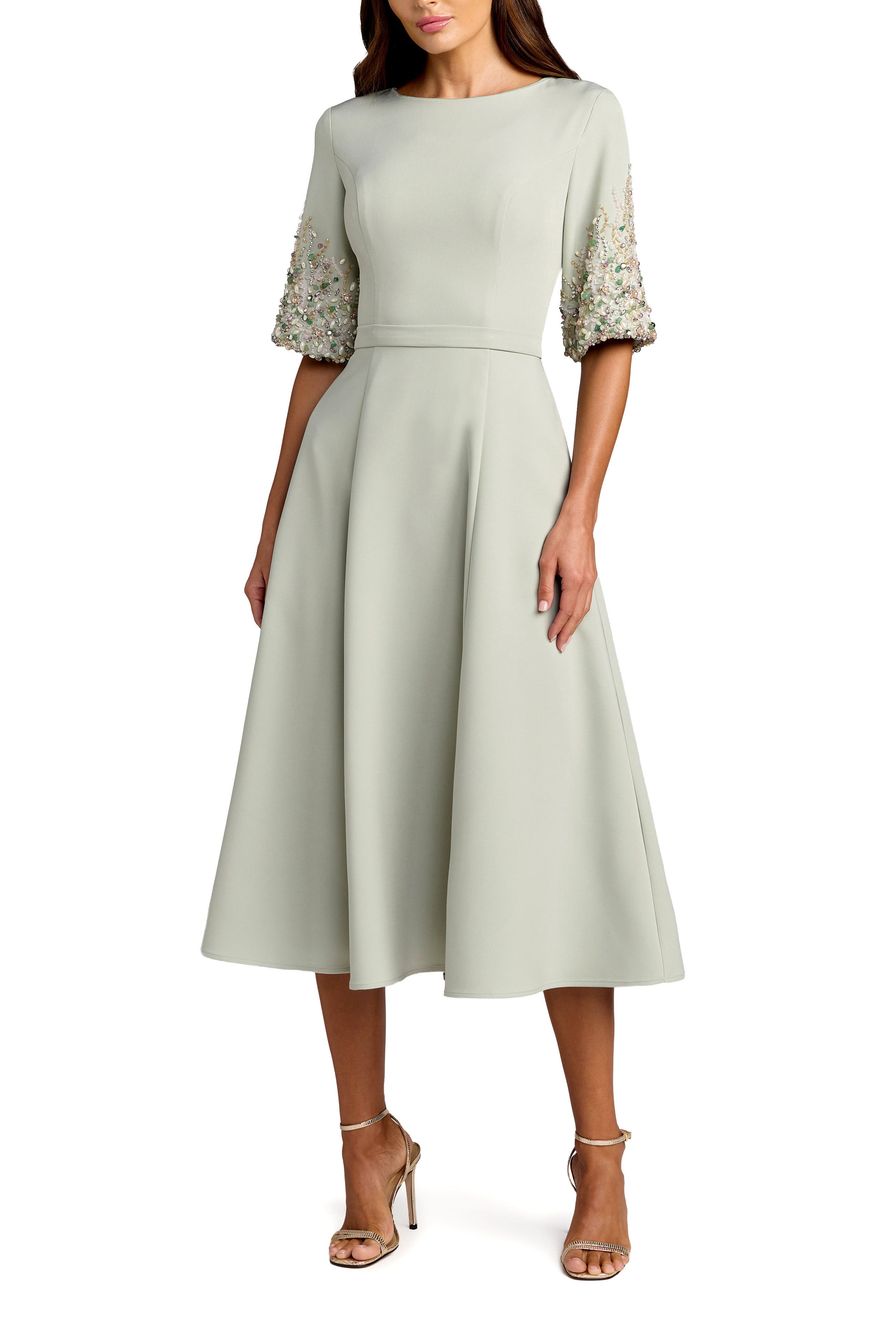 Crepe A Line Midi Dress With Beaded Sleeves - image 1