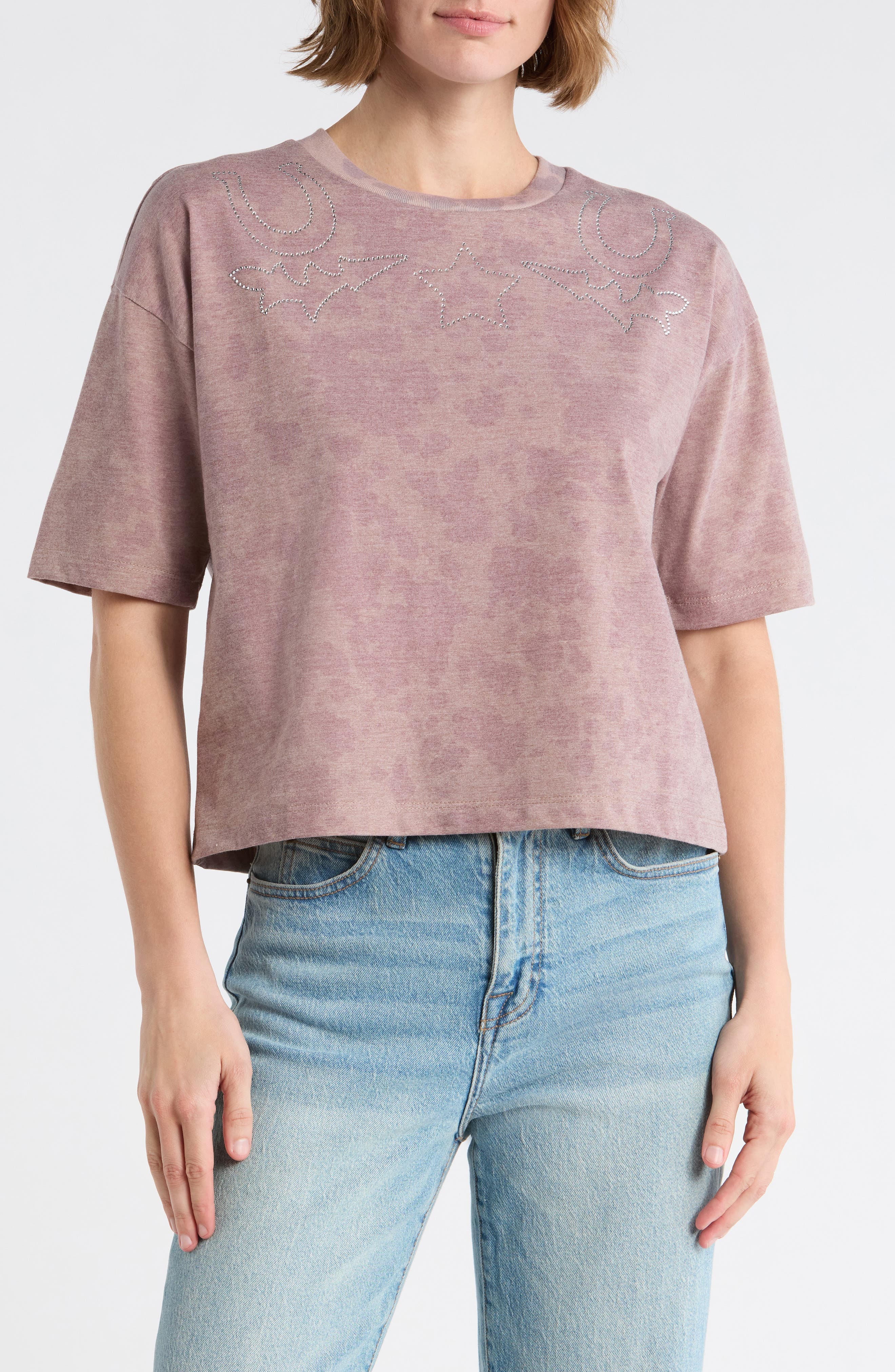 Rhinestone Embellished Cotton T-Shirt - image 1