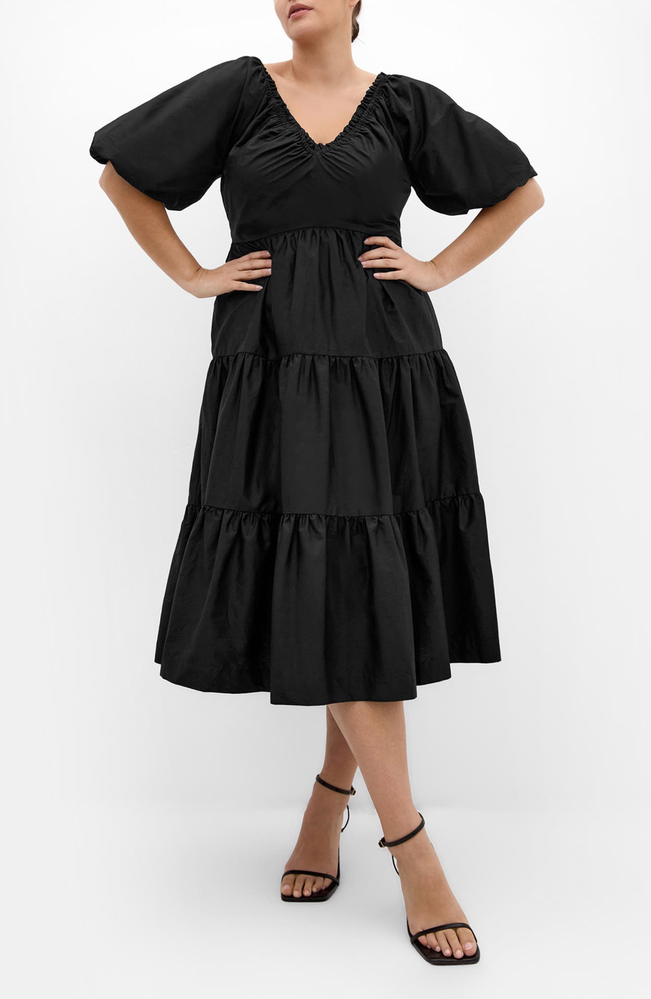 Fantasy Tiered Puff Sleeve Midi Dress - image 1