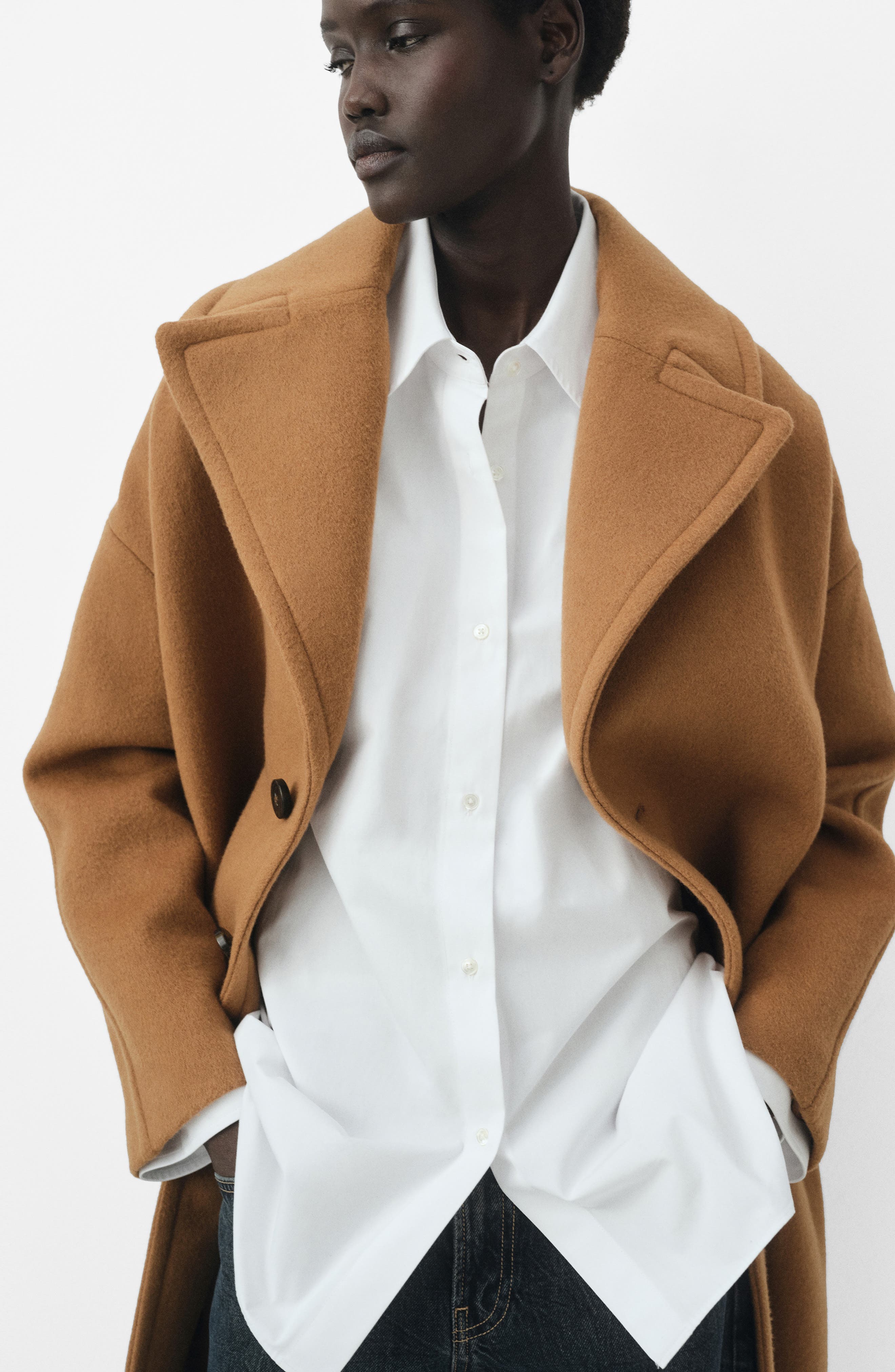 Selection Notched Lapel Virgin Wool Blend Coat - image 2
