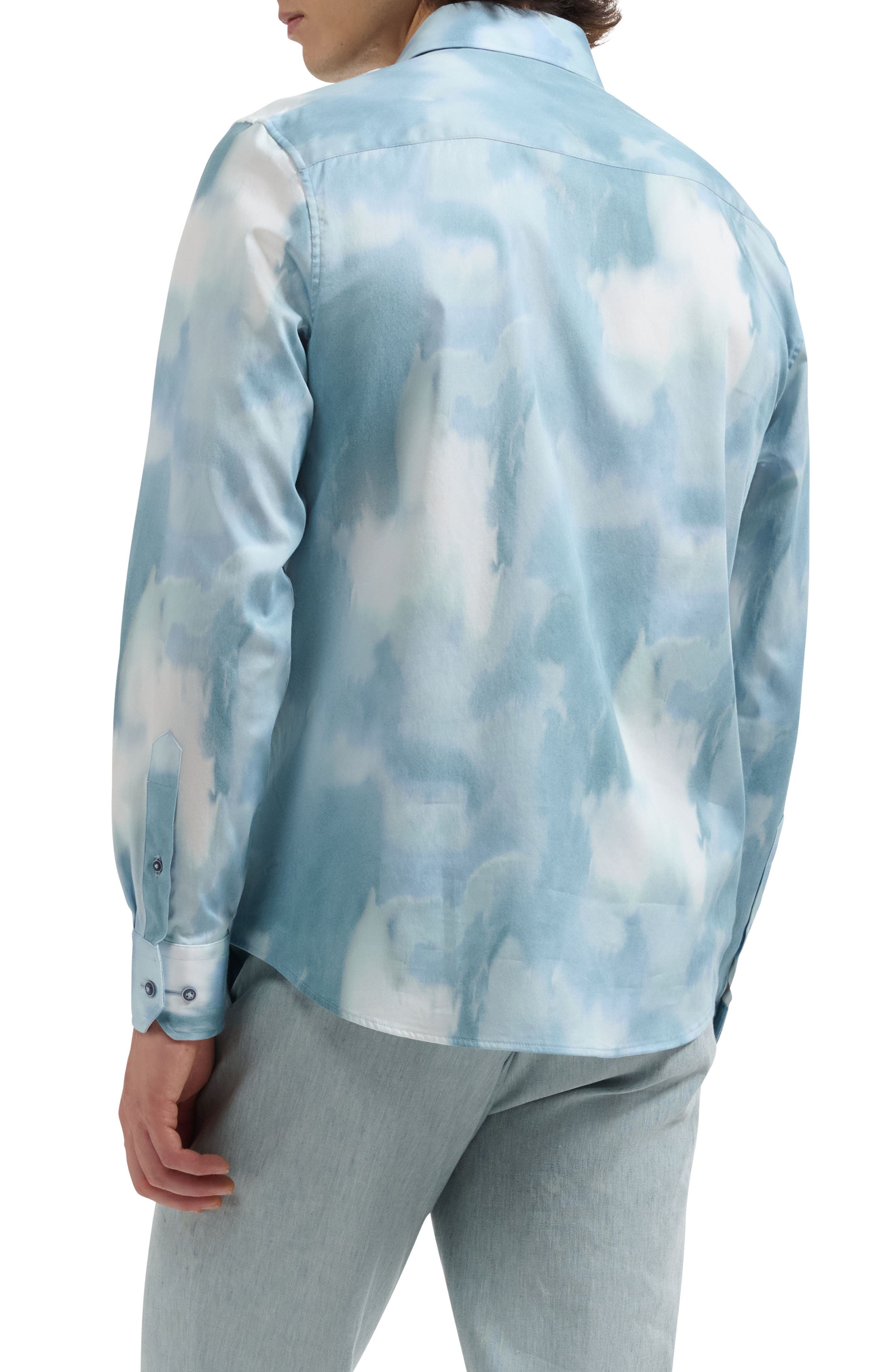 Julian Shaped Fit Cloud Print Stretch Cotton Button-Up Shirt - image 2