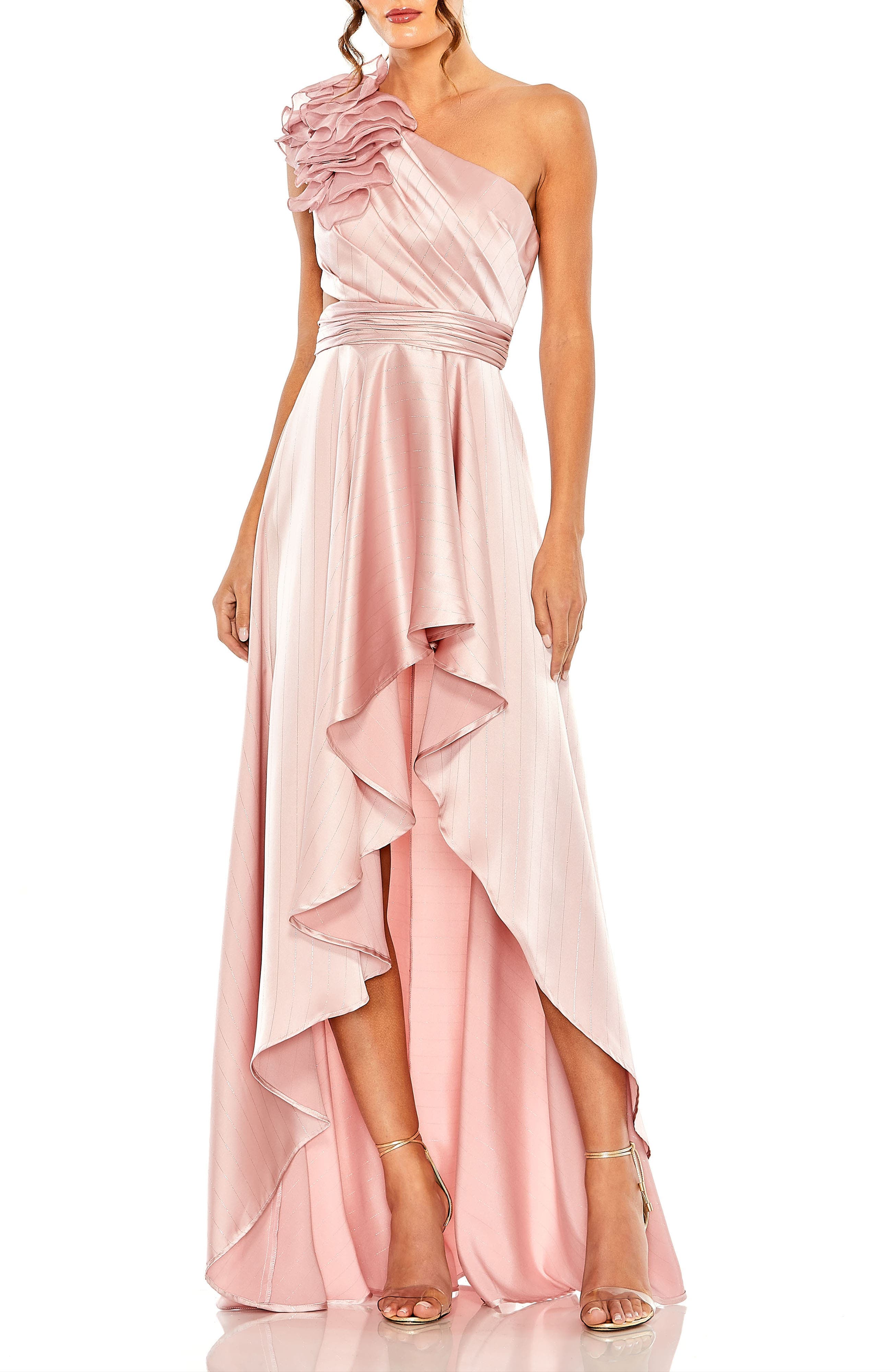Ruffled One Shoulder Cut Out Hi-Lo Gown - image 1