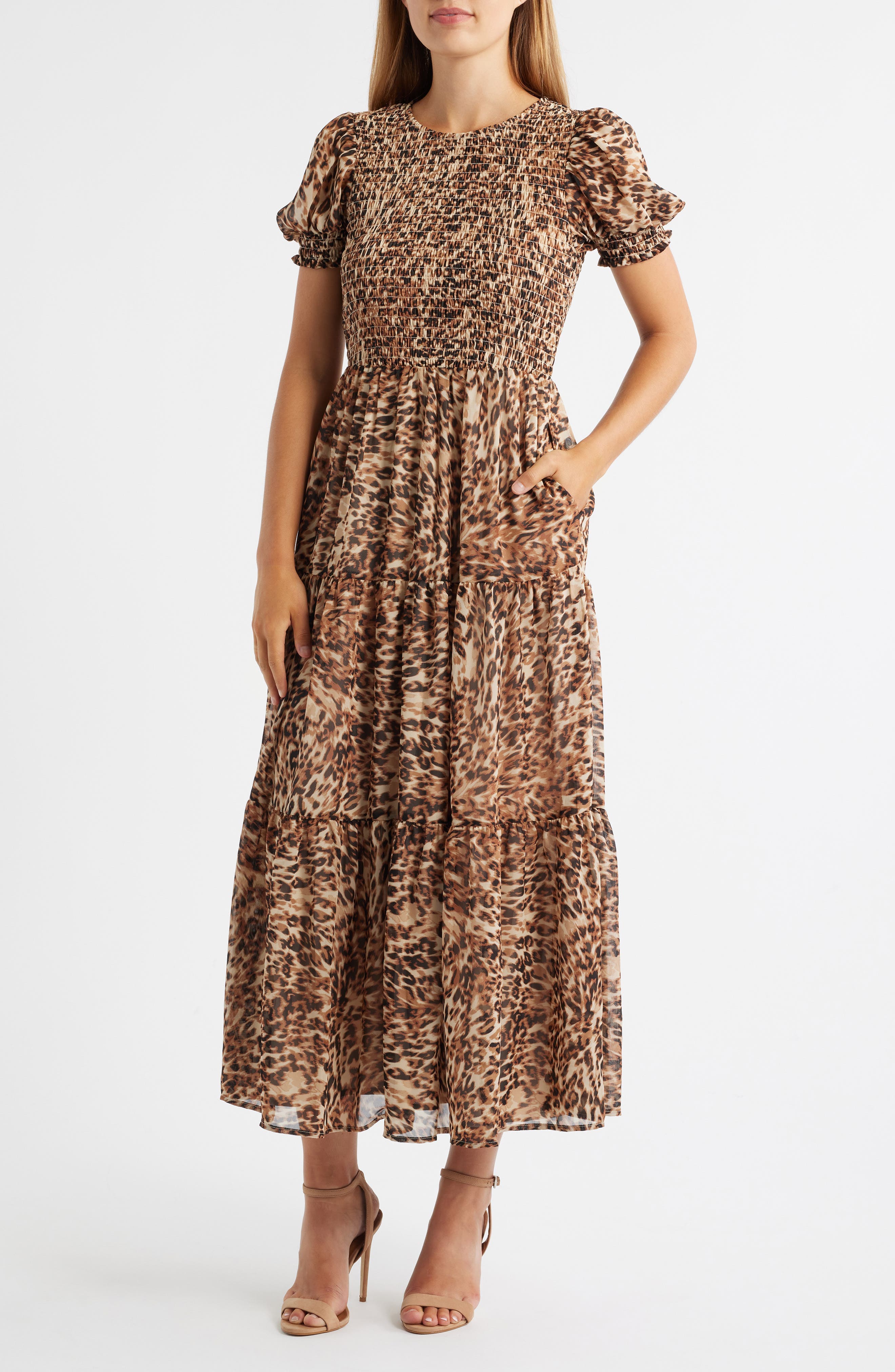Smocked Puff Sleeve Maxi Dress - image 1