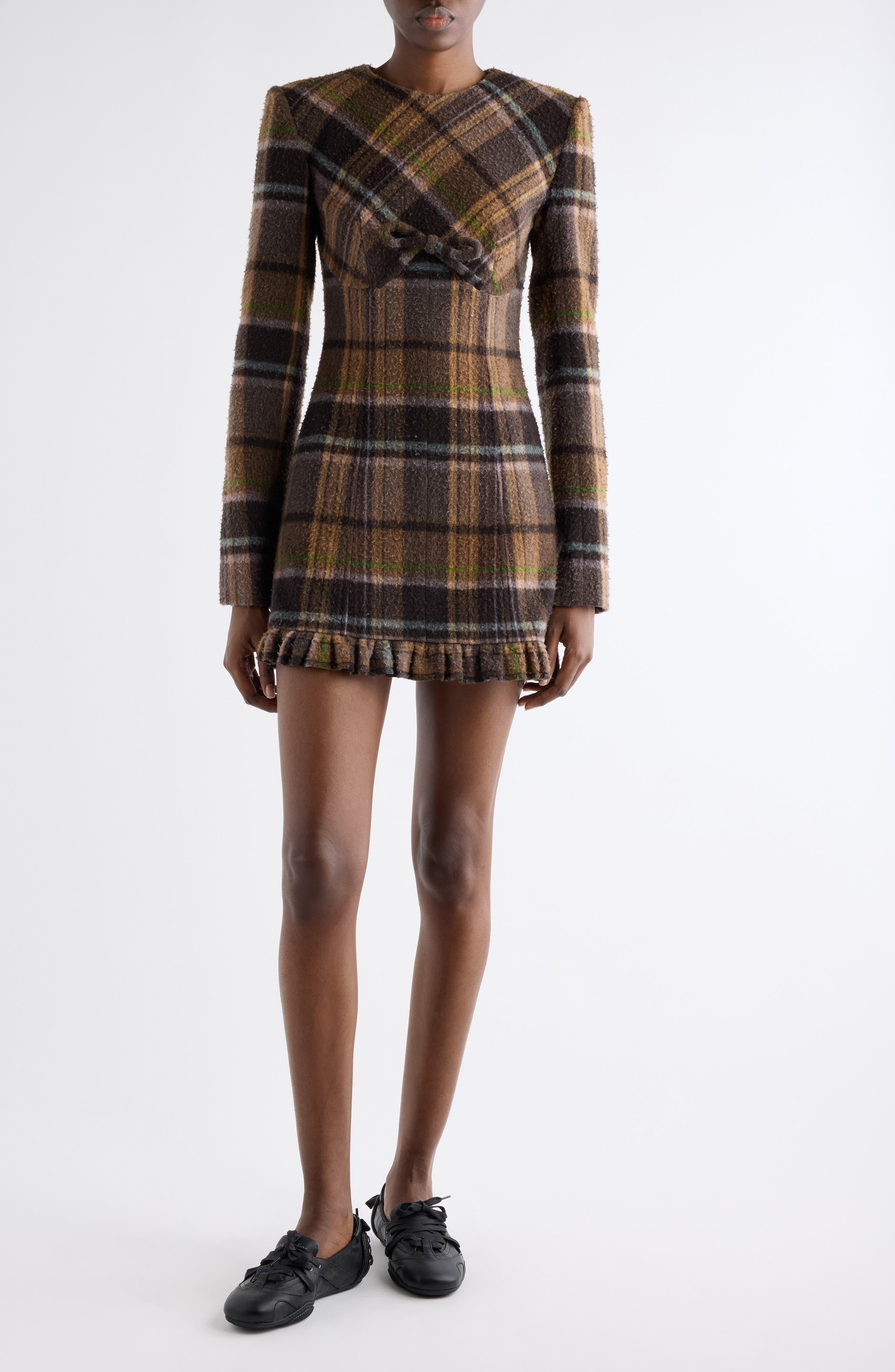 Delfin Plaid Long Sleeve Wool Blend Minidress - image 1