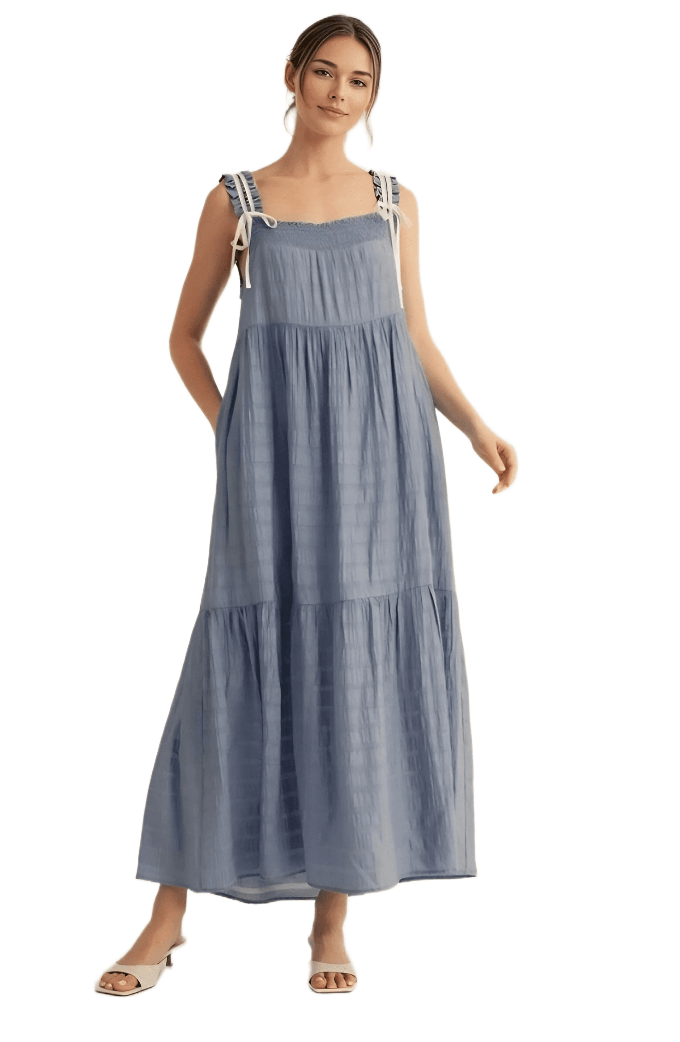 Smocked Tie Strap Maxi Dress - image 1