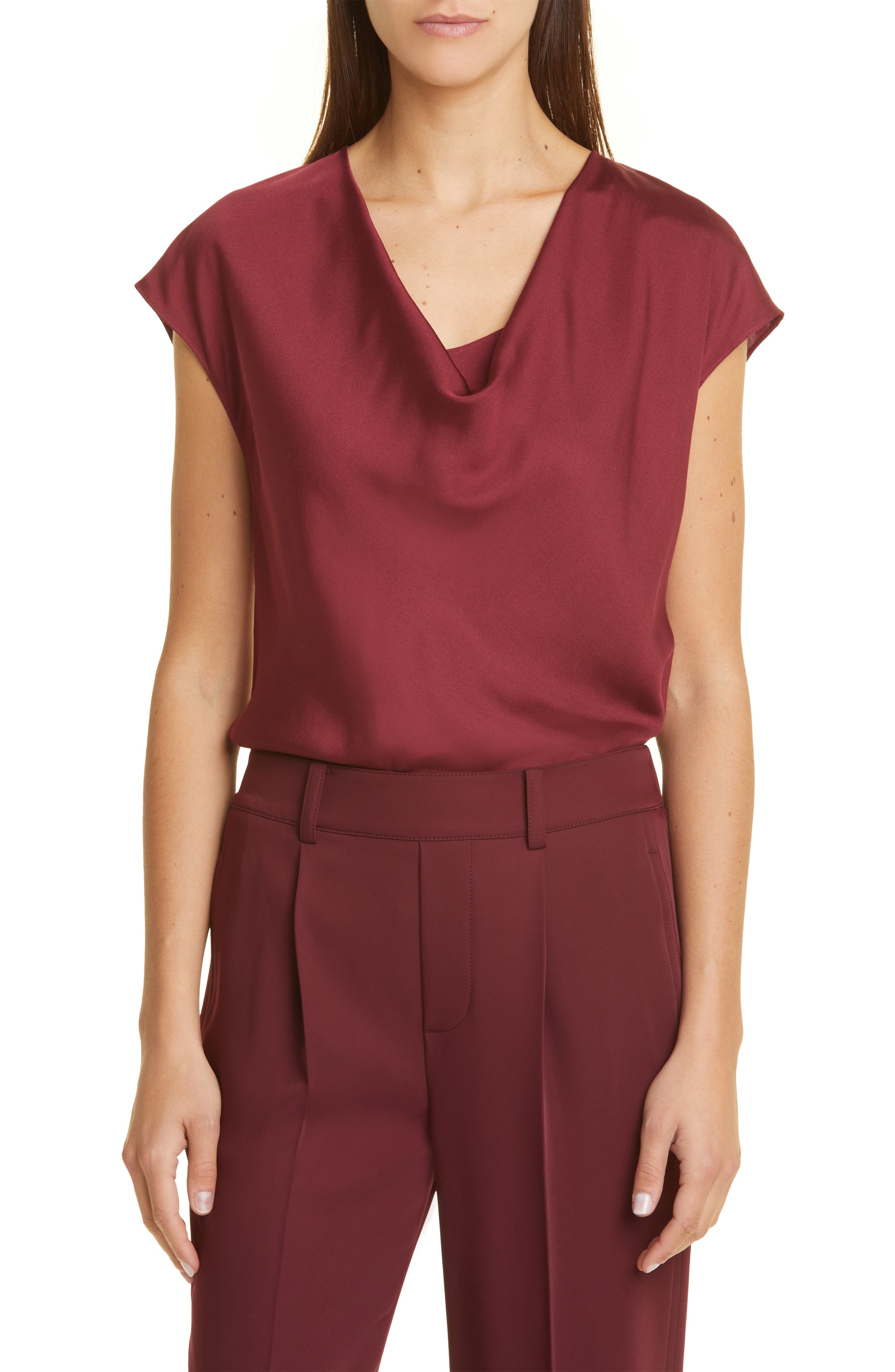 Cowl Neck Cap Sleeve Silk Blend Blouse - image 1