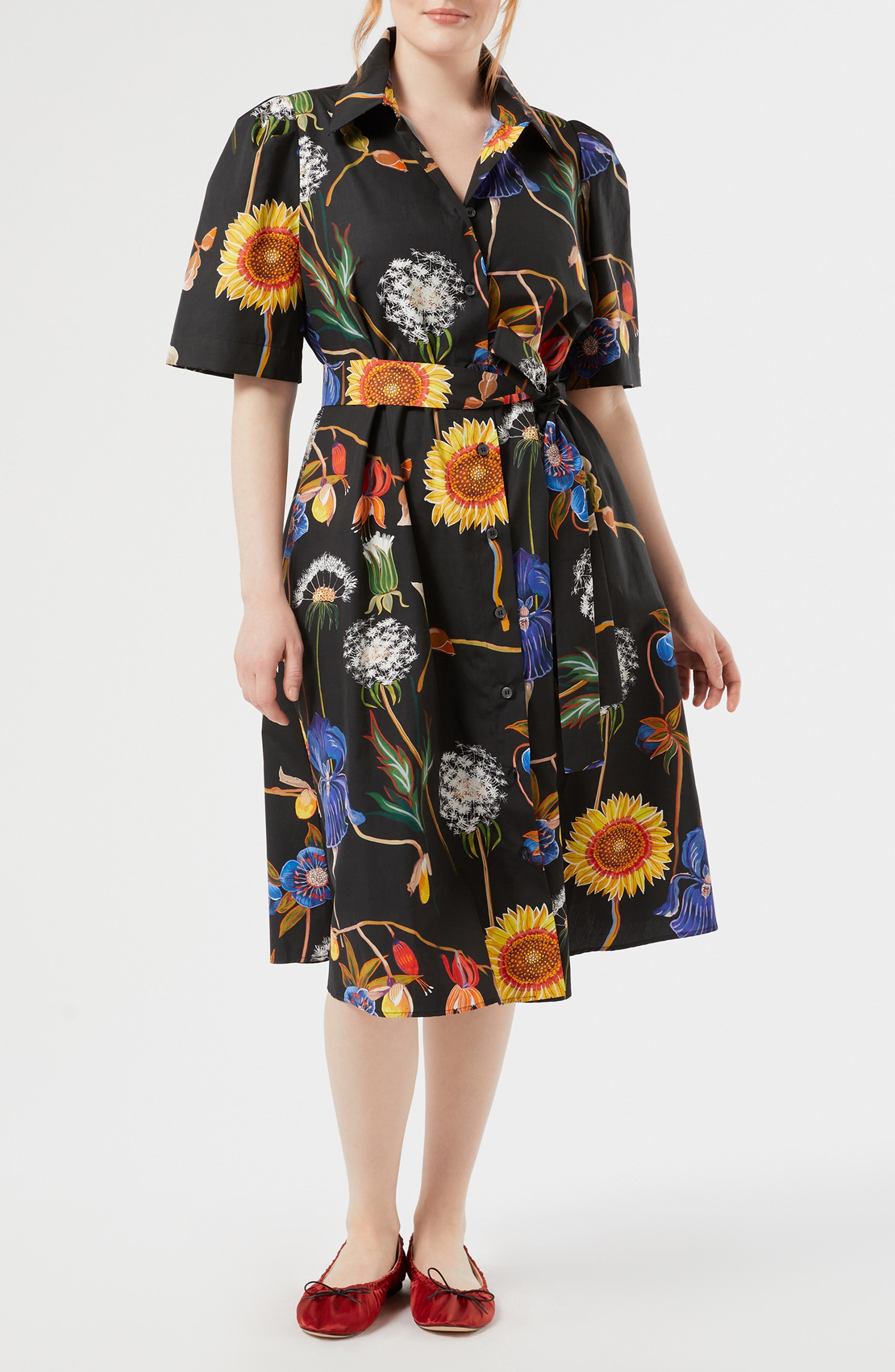 Lacrima Floral Belted Cotton Shirtdress - image 1