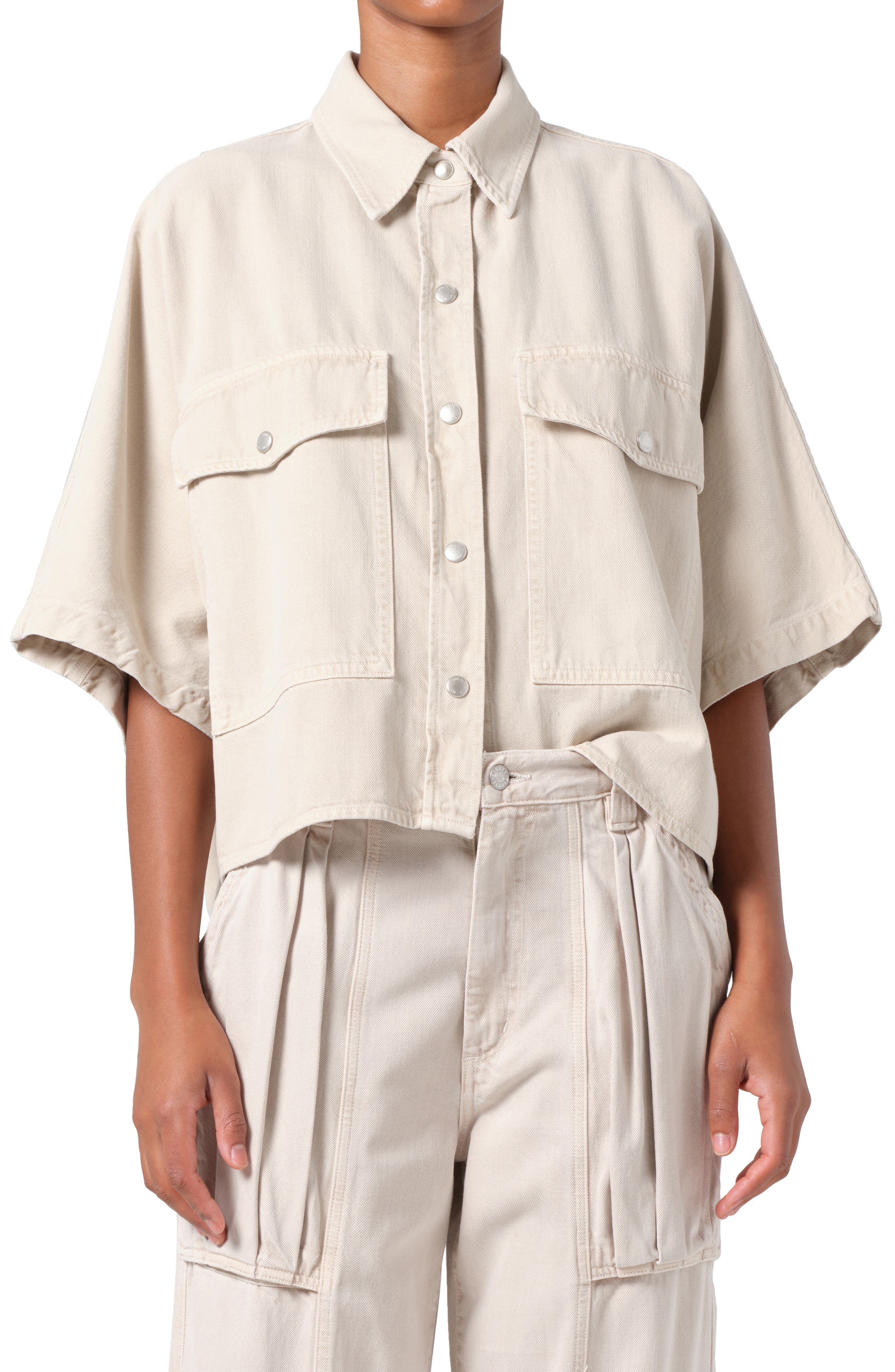Taron Short Sleeve Denim Button-Up Shirt - image 1