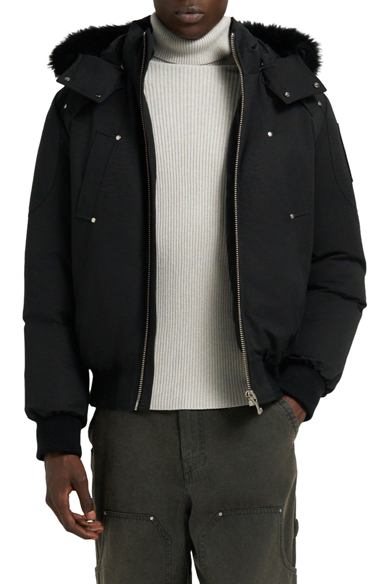 Original Genuine Shearling Trim Water & Wind Resistant 650 Fill Power Down Ballistic Bomber Jacket - image 1