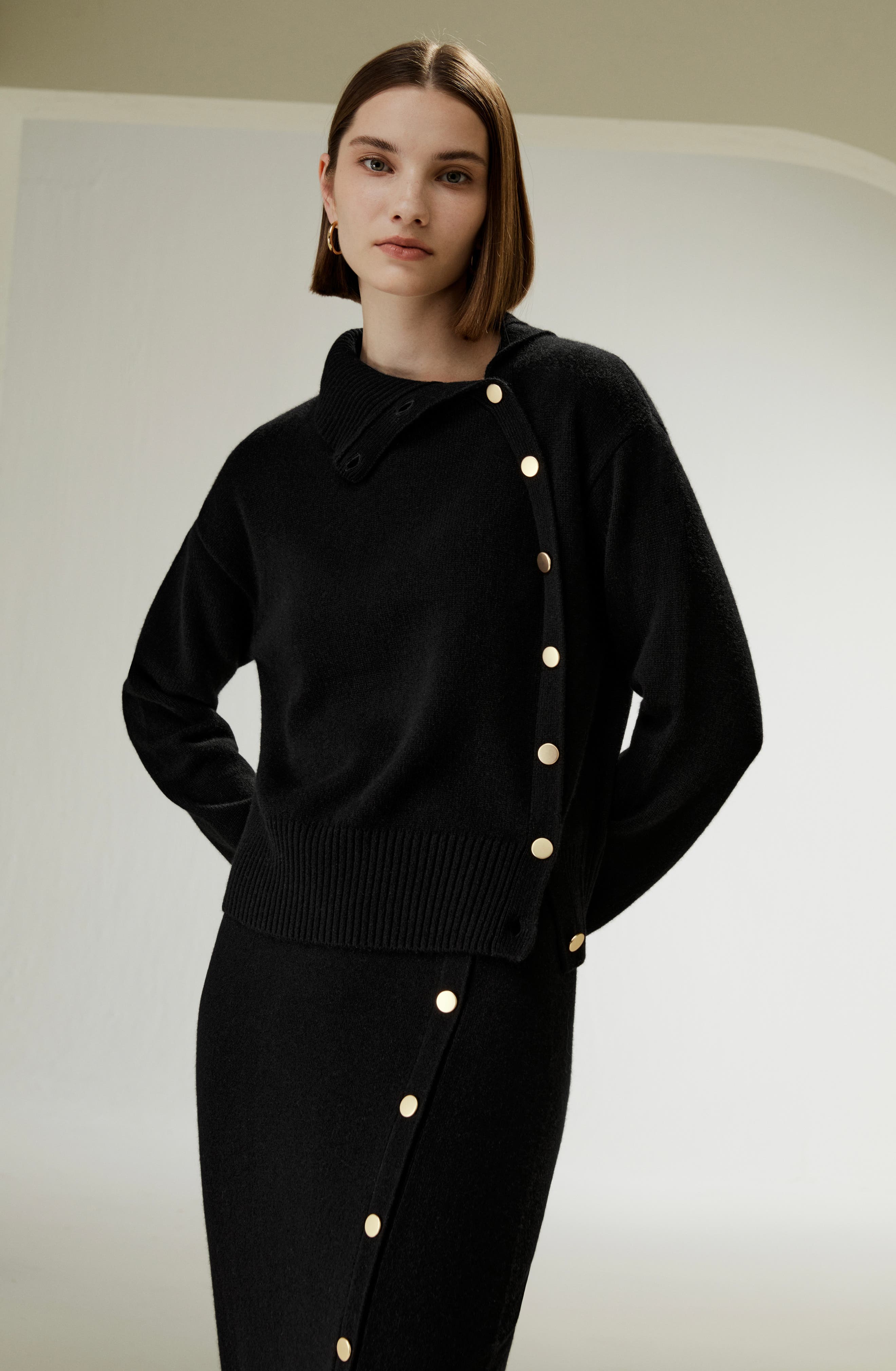 Cashmere Sweater With Row of Side Buttons - image 2