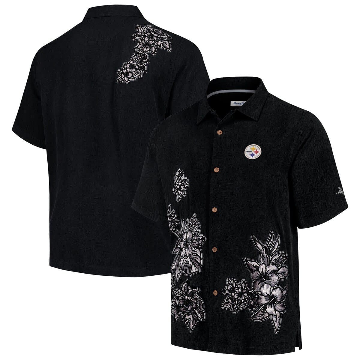 Men's Tommy Bahama Black Pittsburgh Steelers Hibiscus Camp Button-Up Shirt - image 1
