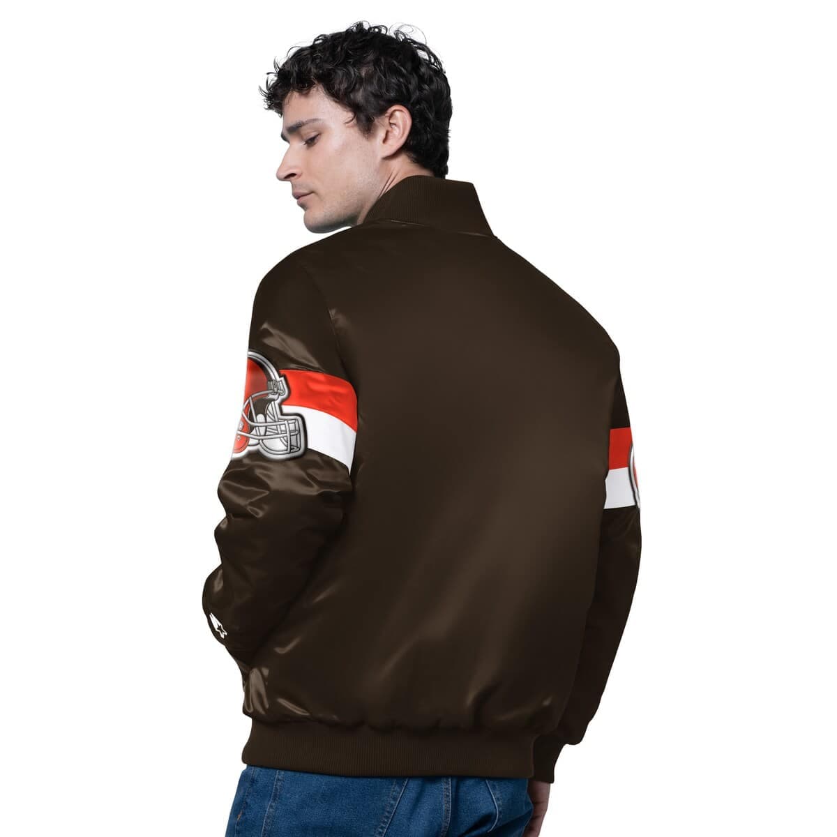 Men's Starter Brown Cleveland Browns Triple Option Satin Varsity Full-Snap Jacket - image 2