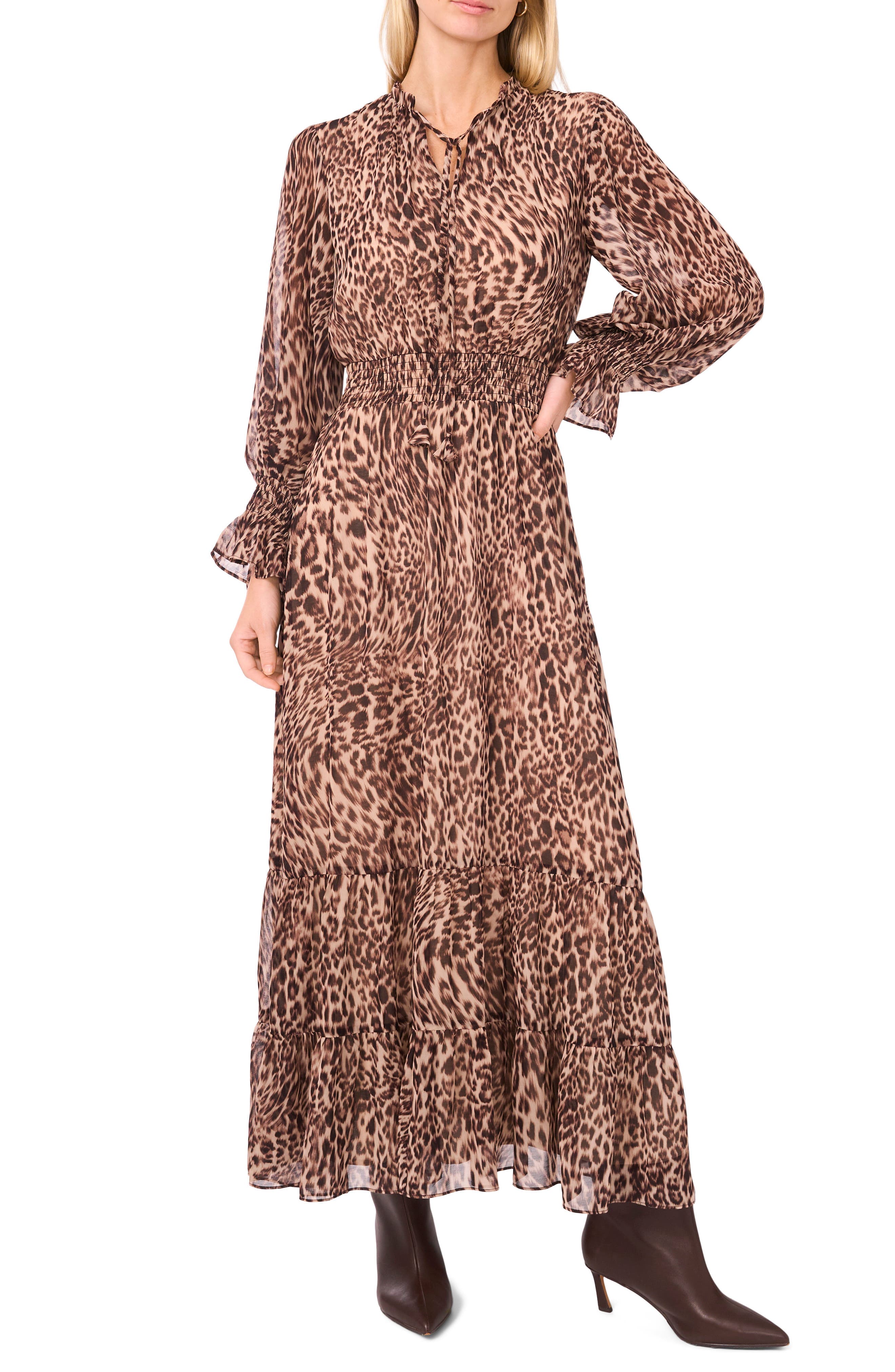 Leopard Print Long Sleeve Maxi Dress - image 1