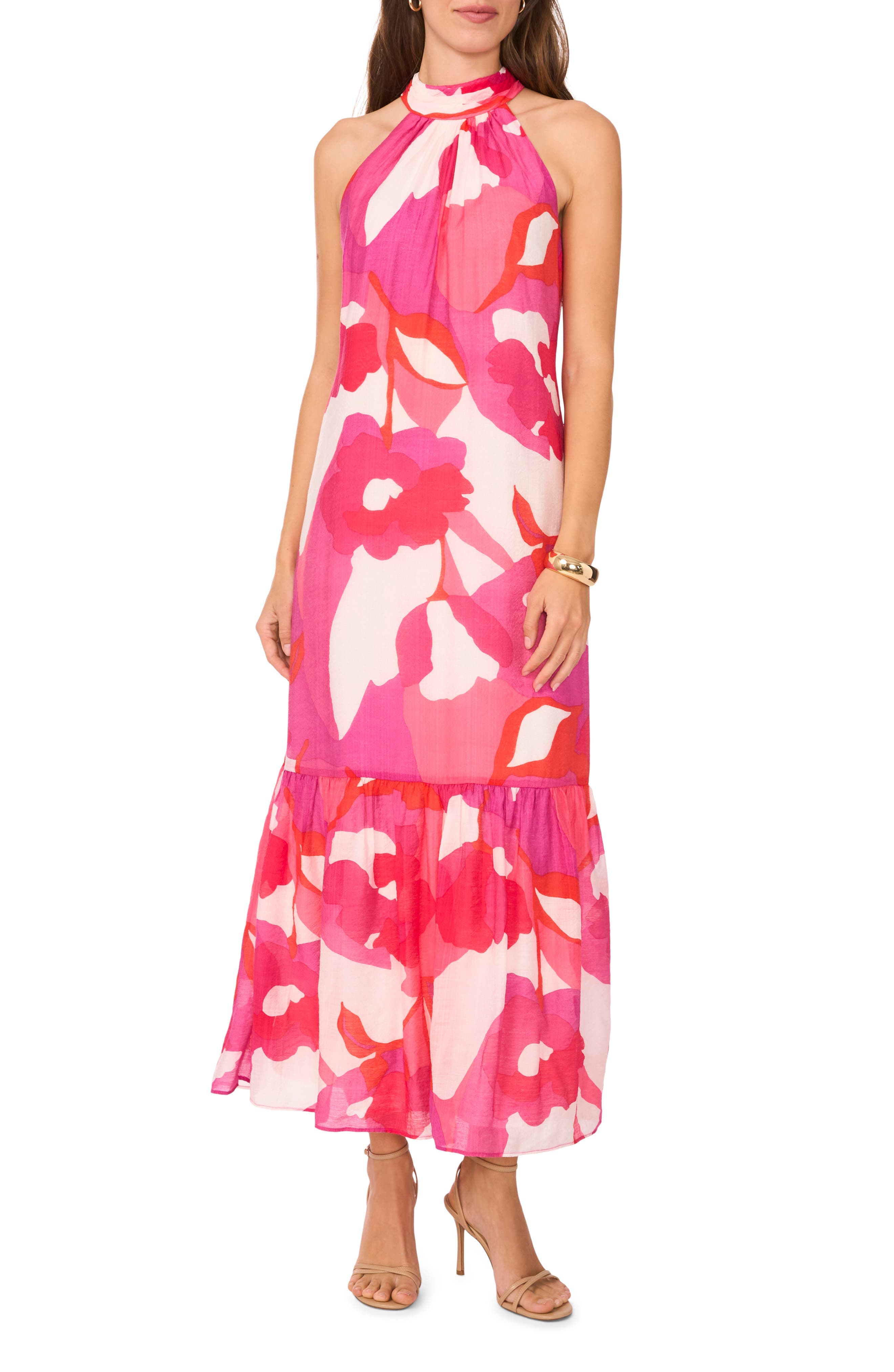 Floral Print Ruffle Hem Sleeveless Maxi Dress - image 1