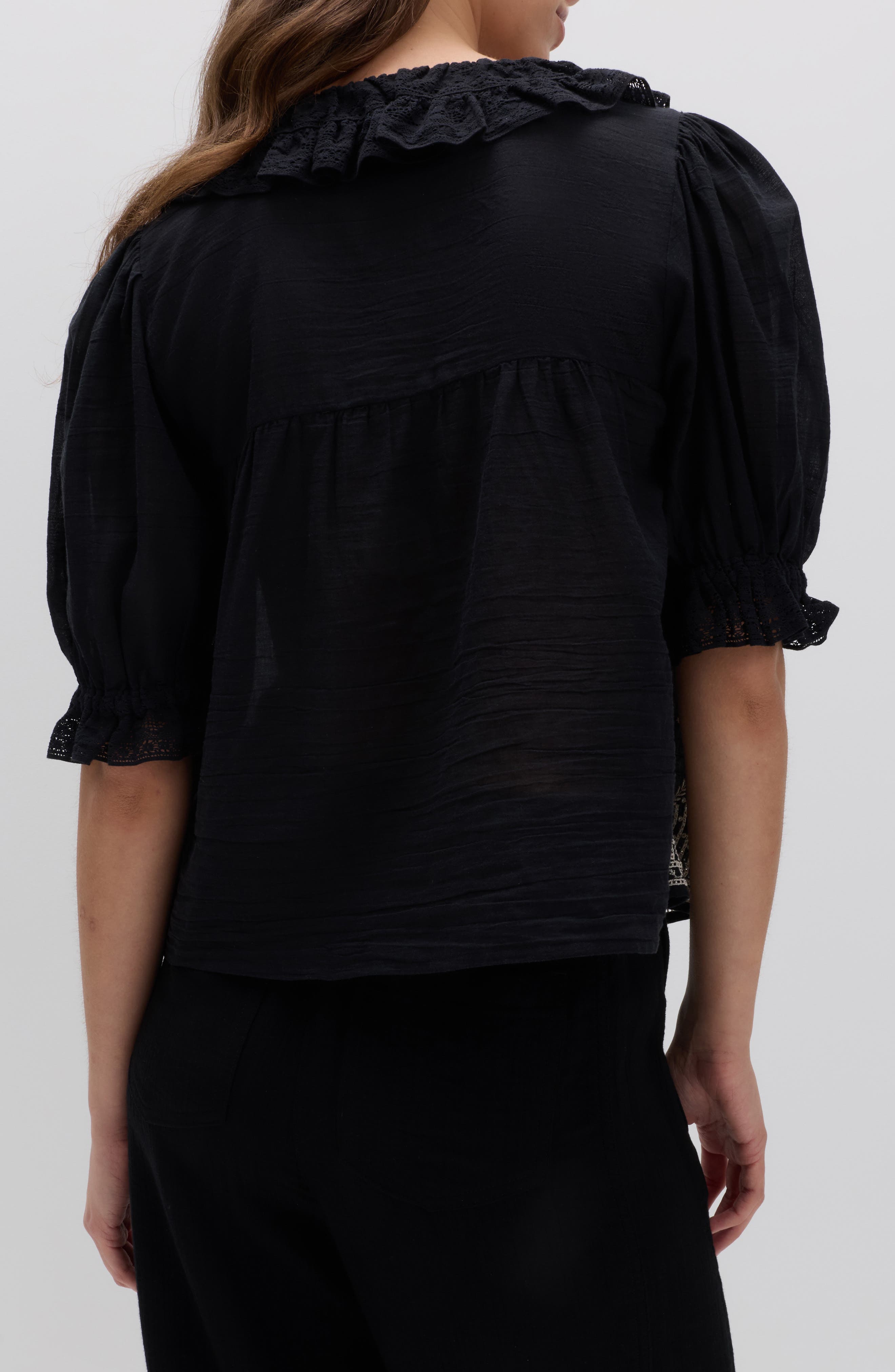 Embroidered Lace Collar Top - image 2