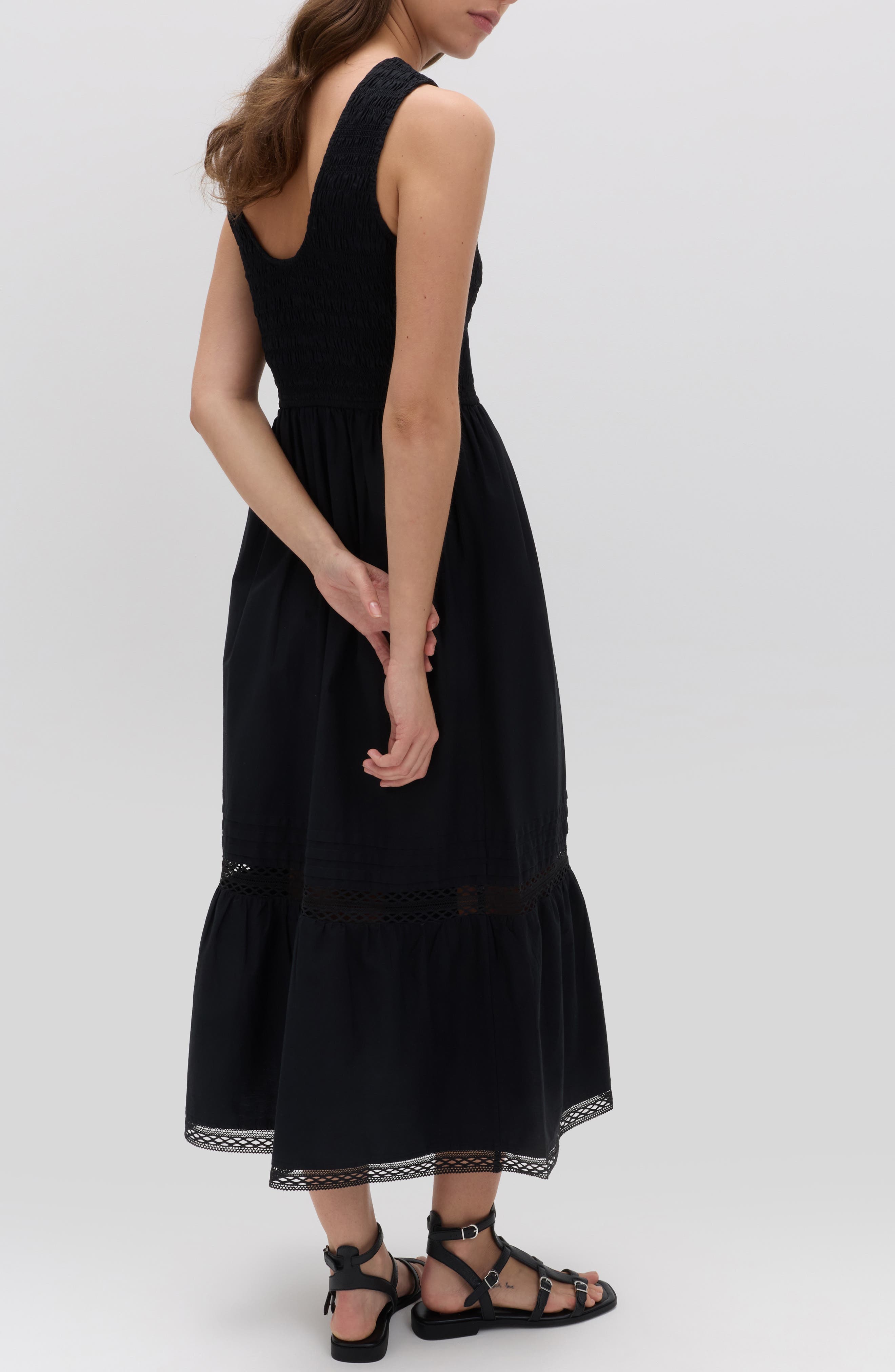 Smocked Lace Trim Sleeveless Cotton Maxi Dress - image 2