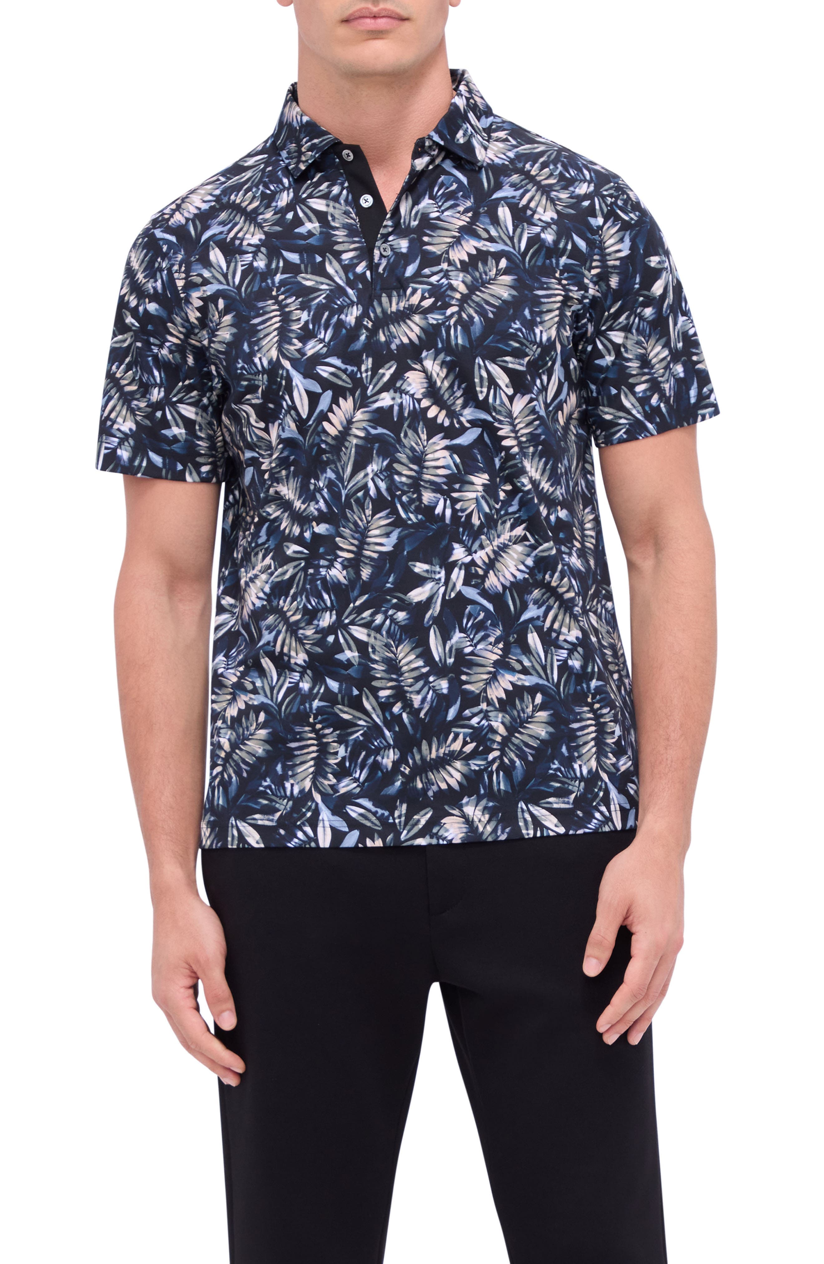 Hendrix Digital Leaf Print Pima Cotton Polo - image 1