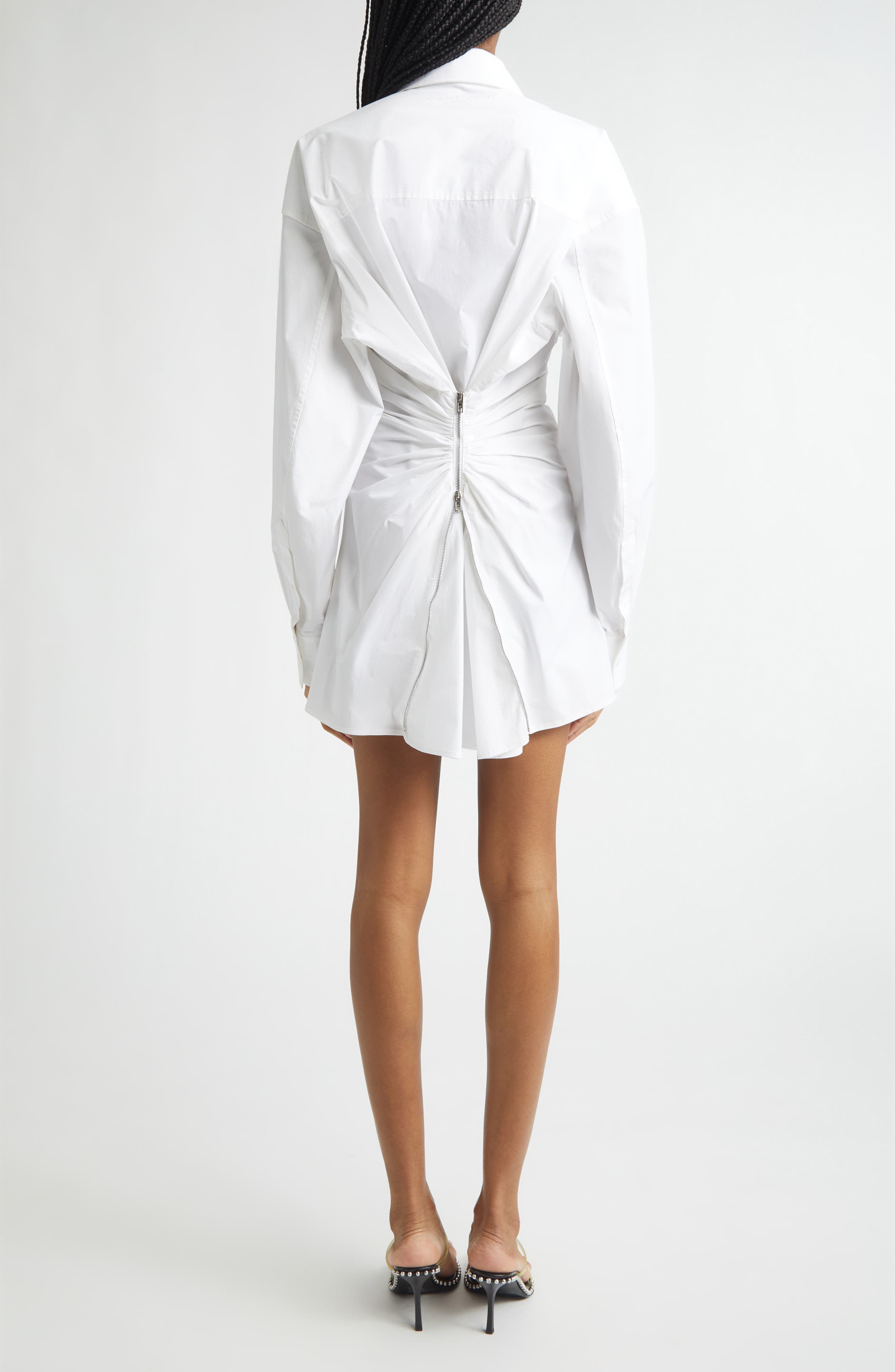 Zip Cinch Long Sleeve Stretch Cotton Mini Shirtdress - image 2