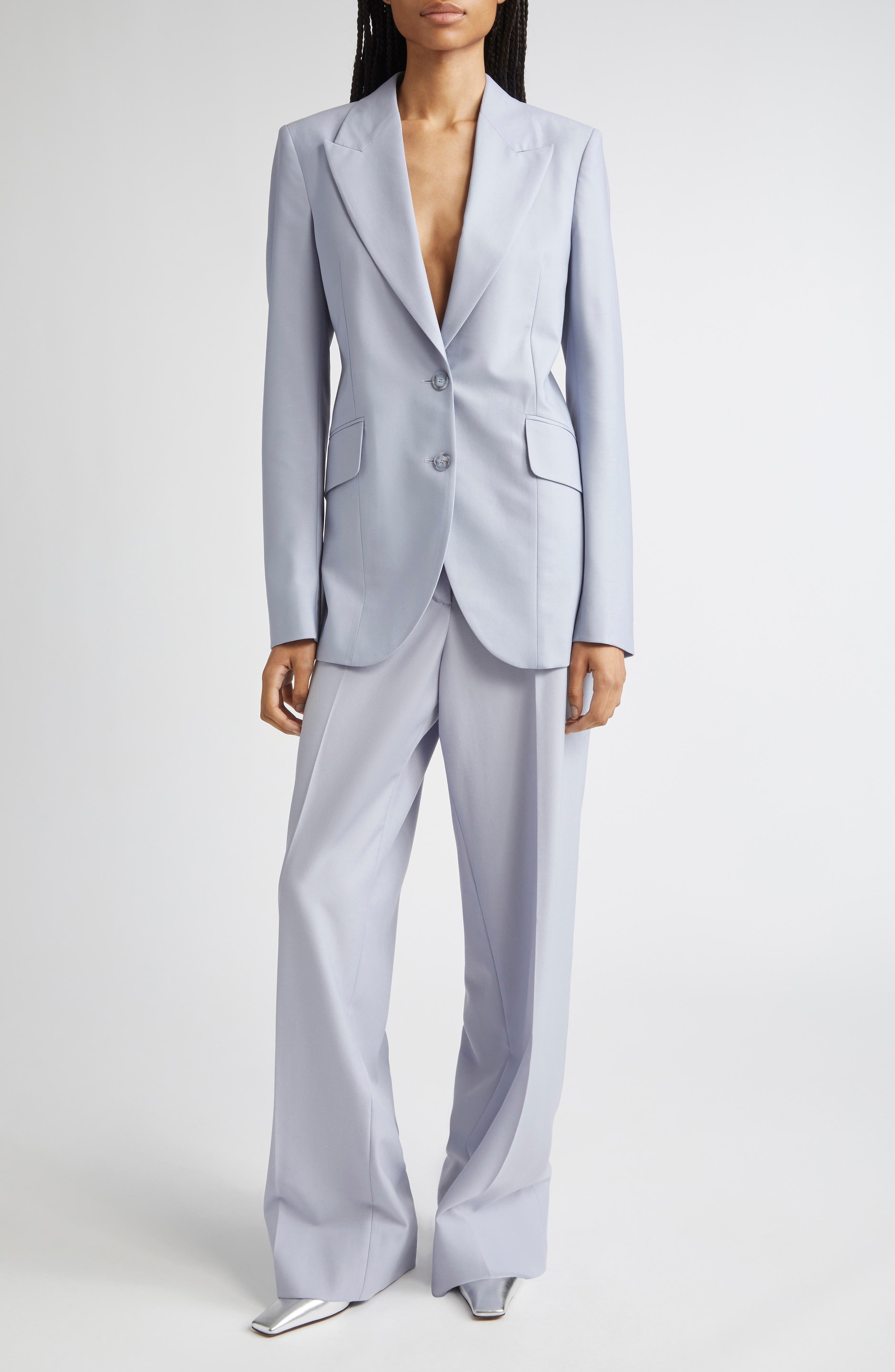 Loose Straight Leg Wool Canvas Trousers - image 2