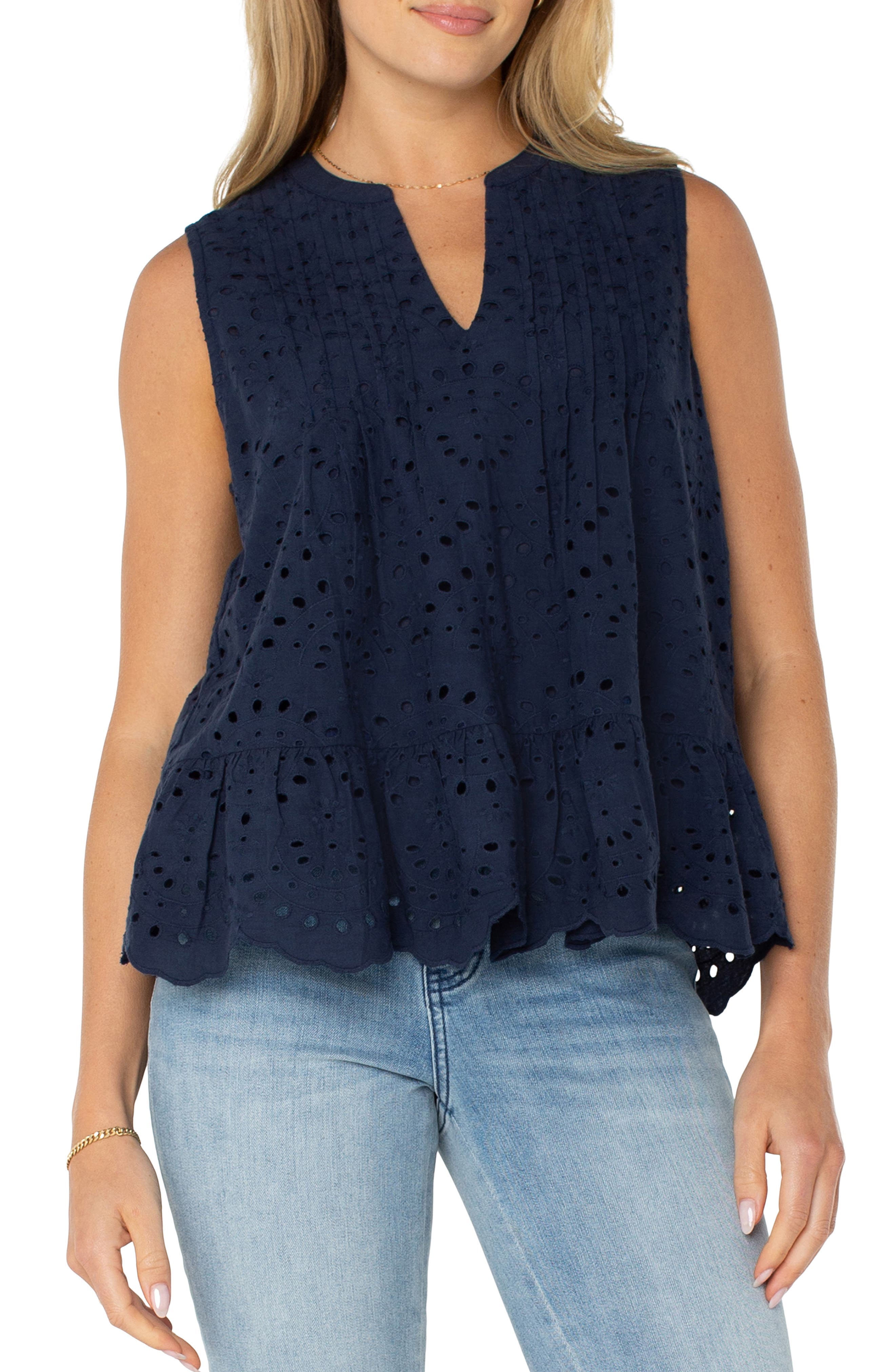 Sleeveless Pintuck Eyelet Top - image 1