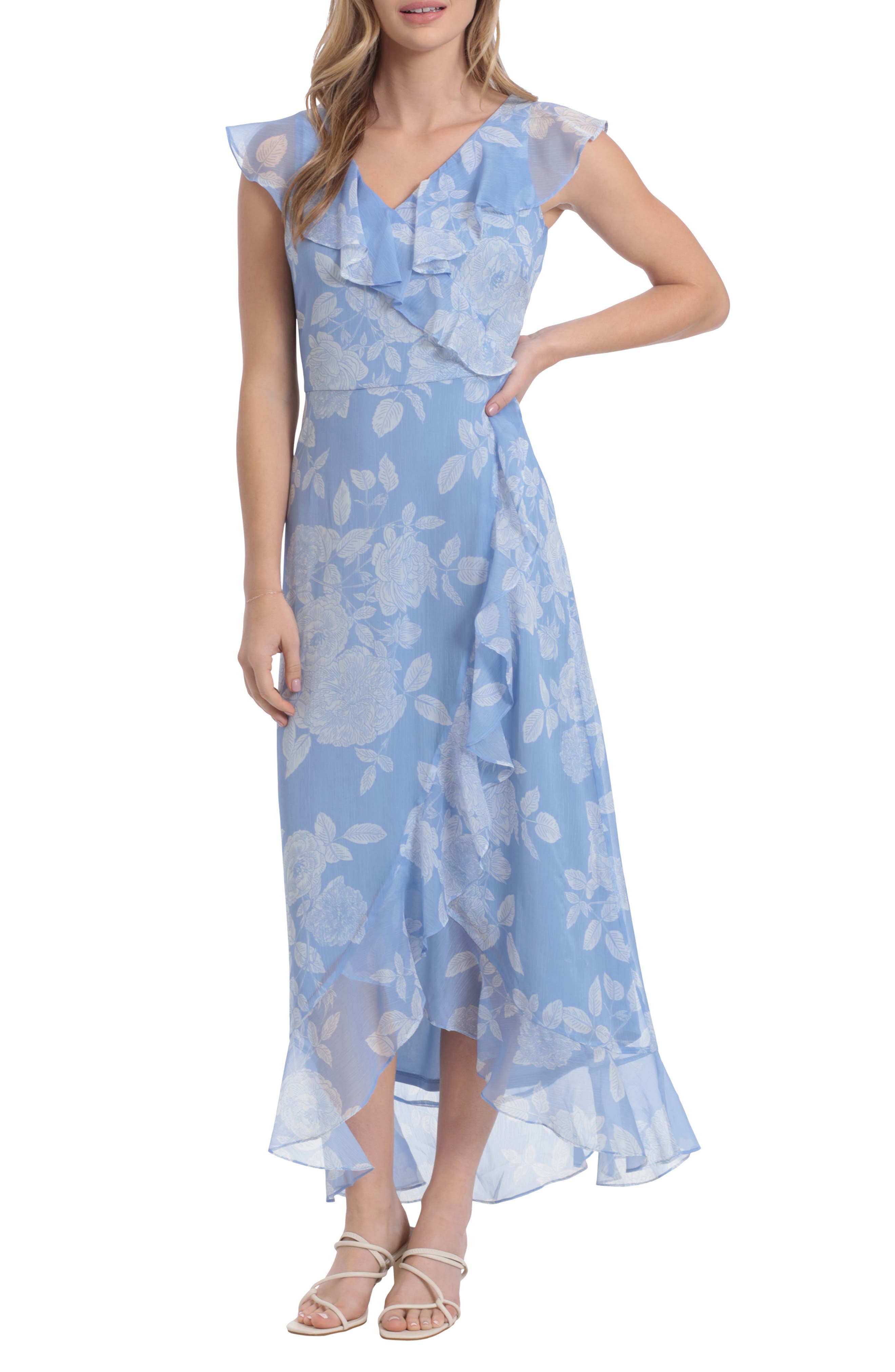 Floral Ruffle Sleeveless Faux Wrap Maxi Dress - image 3
