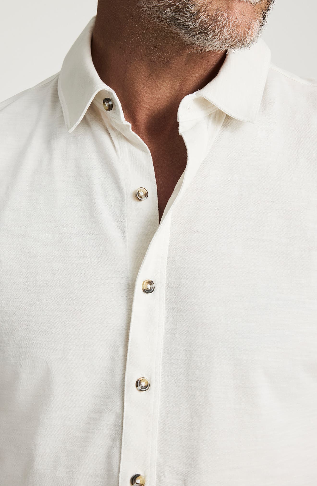 Short Sleeve Slub Cotton Jersey Button-Up Shirt - image 2
