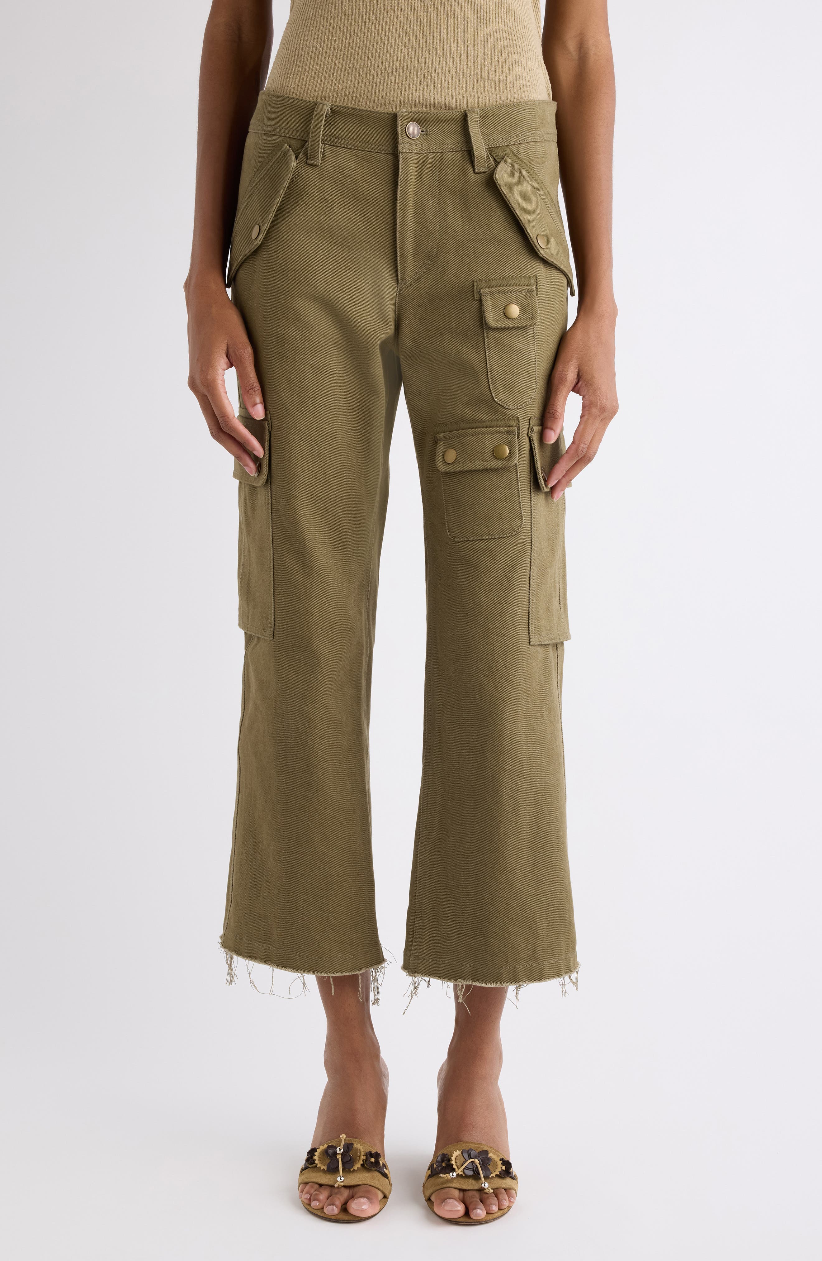 Josine Cotton Twill Flare Crop Cargo Pants - image 1
