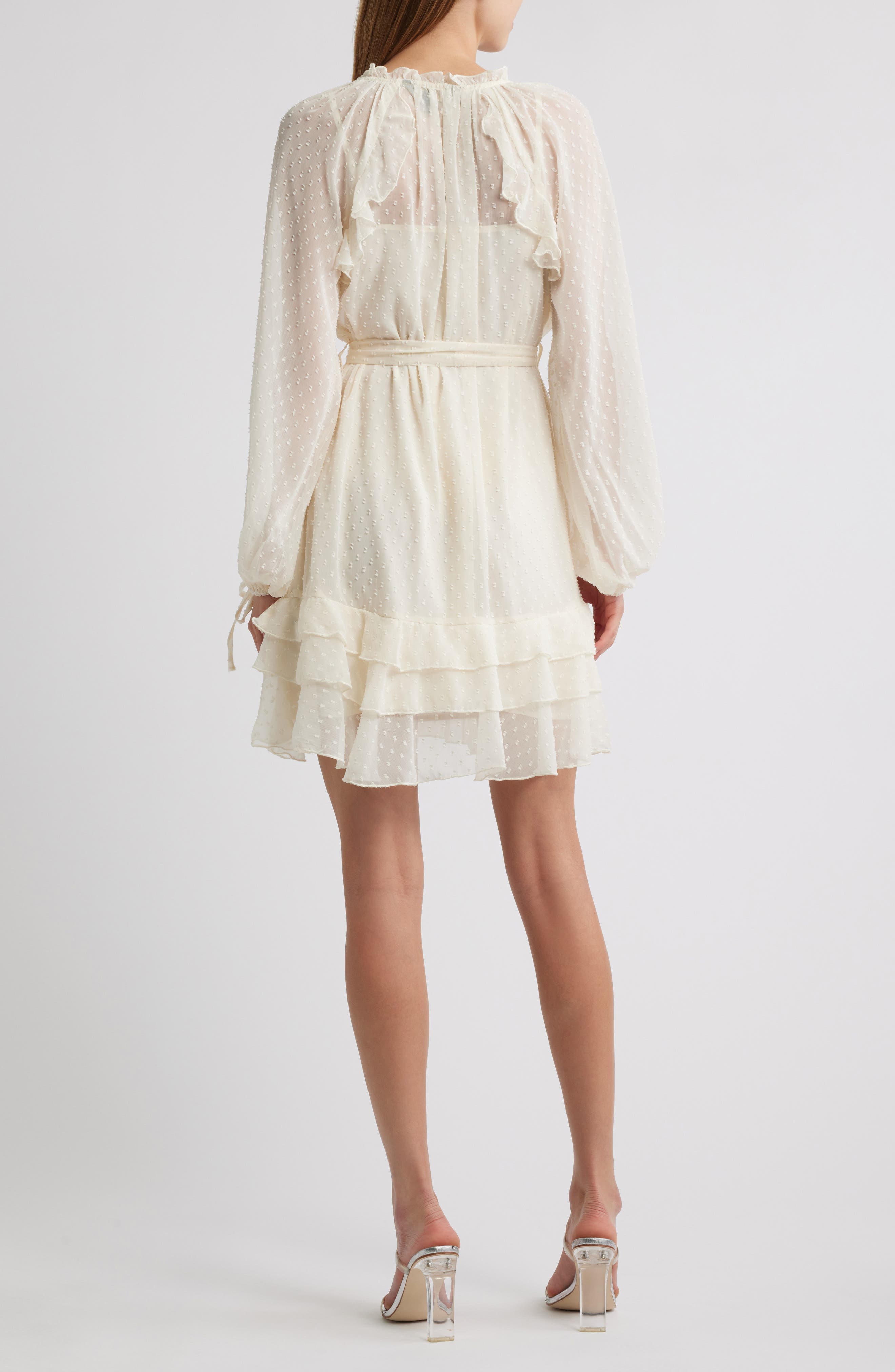 Dotty Ruffle Tie Waist Long Sleeve Dress - image 2