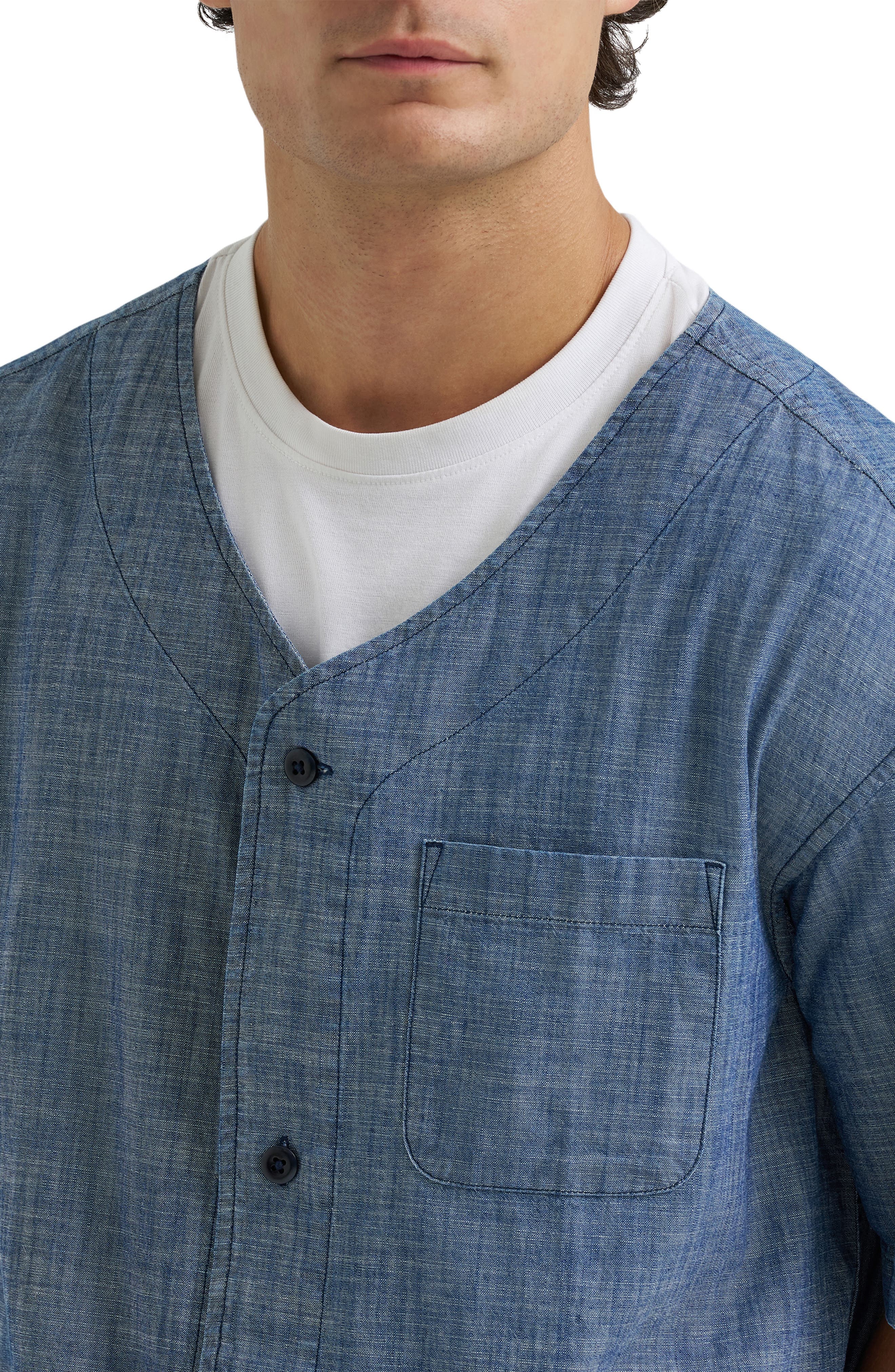 Chambray Button-Up Baseball Shirt - image 2