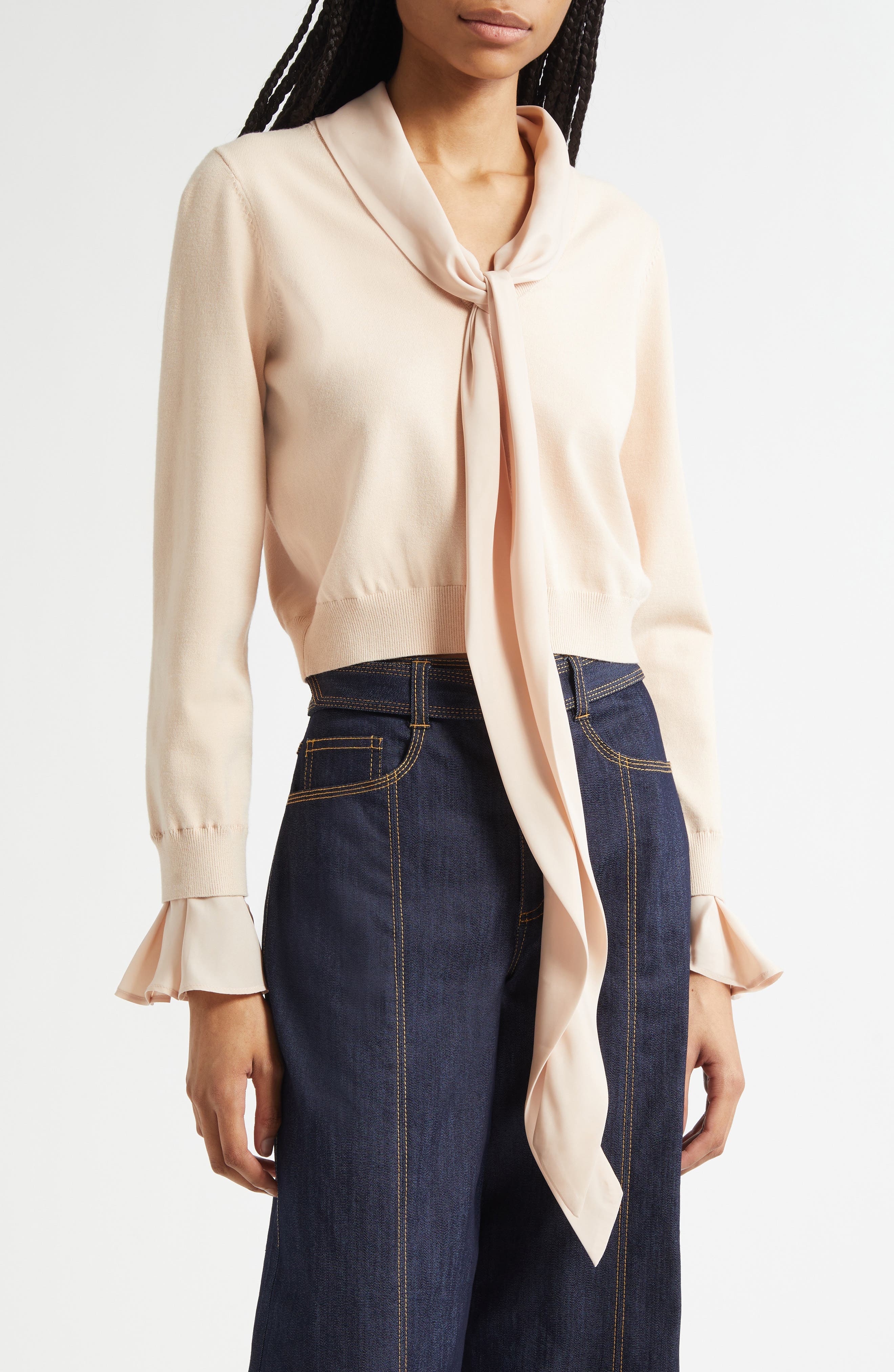 Lenu Tie Neck Crop Sweater - image 1
