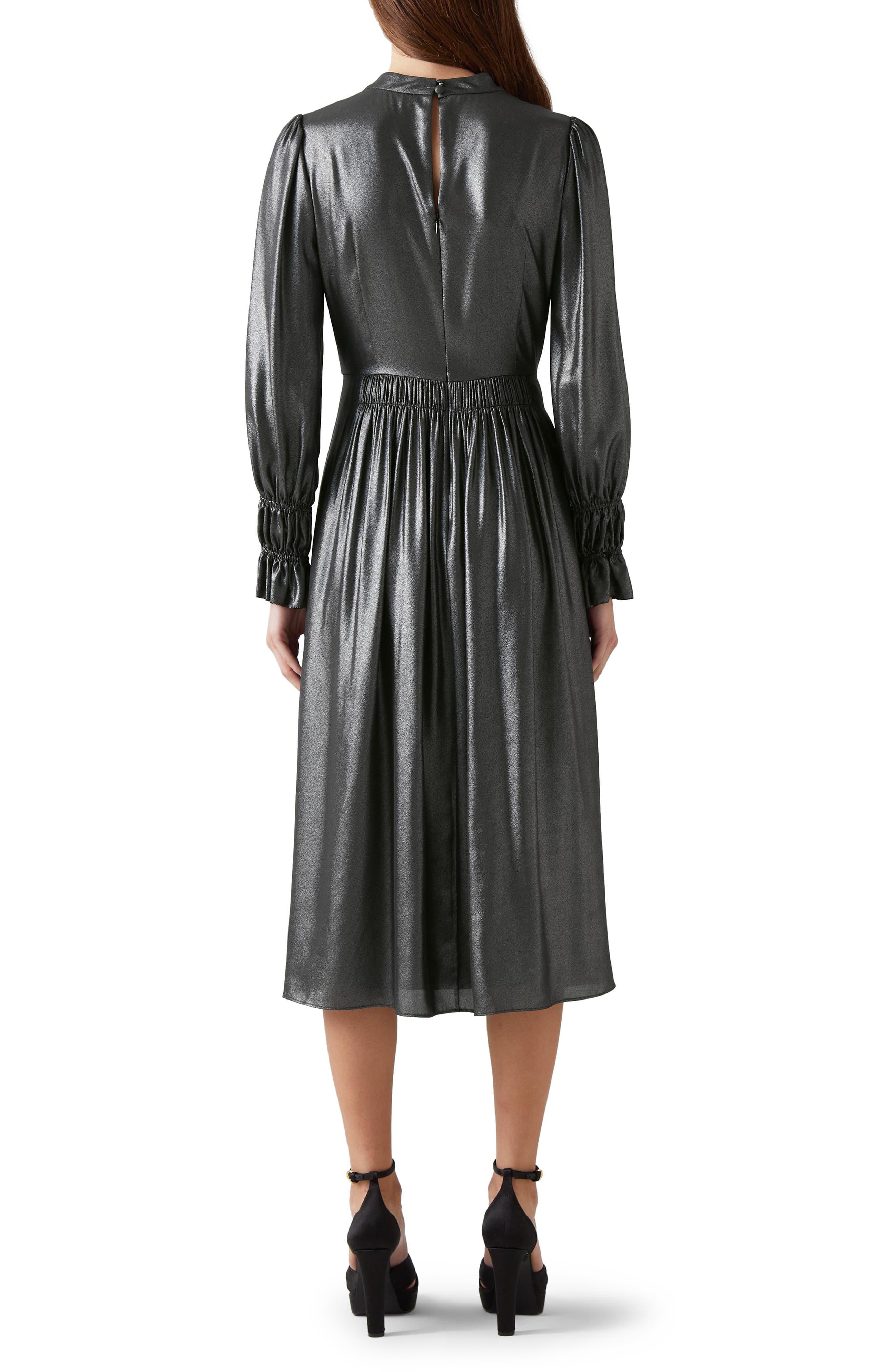 Louise Metallic Lame Long Sleeve Midi Dress - image 2