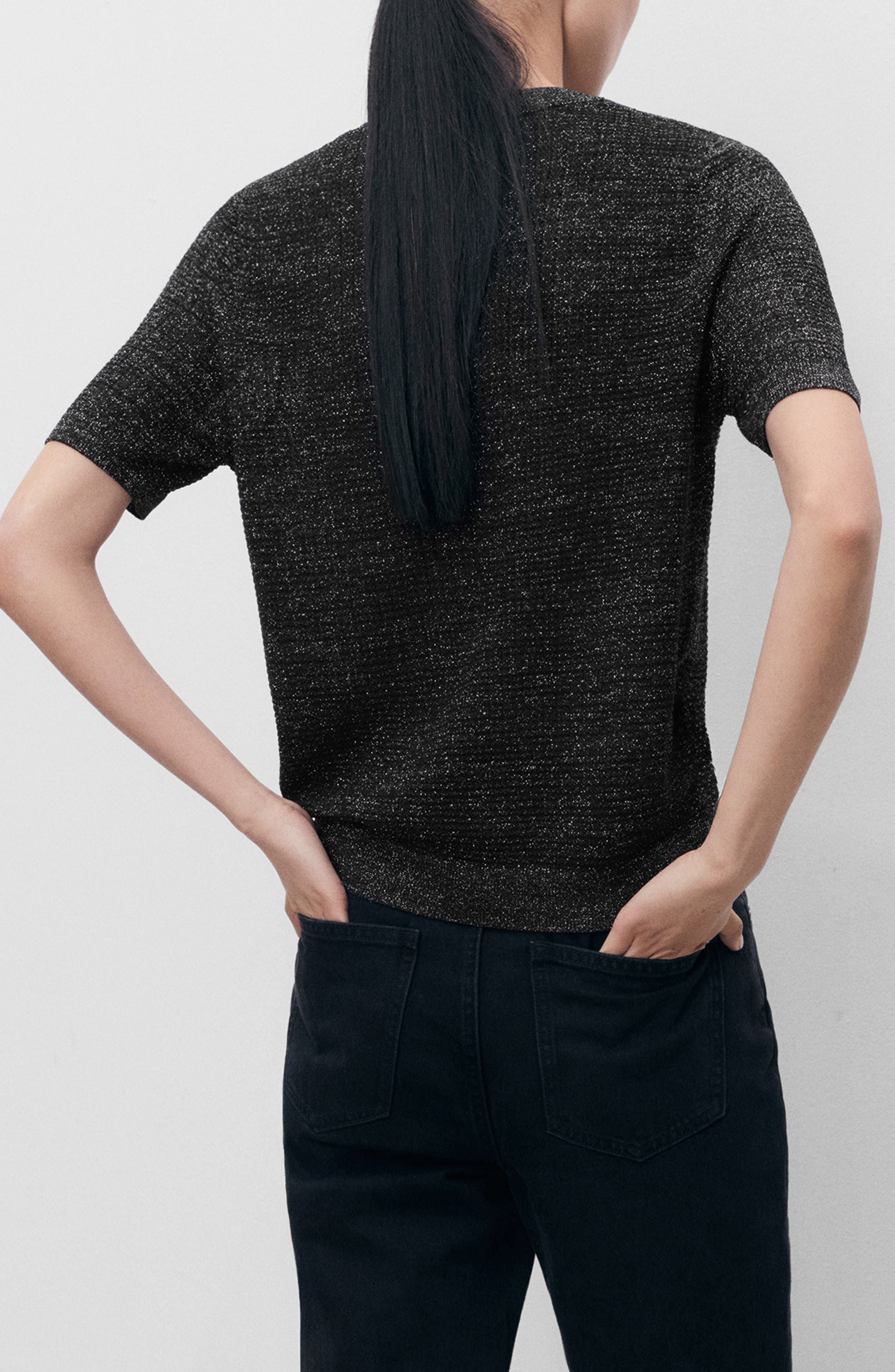 Short Sleeve Metallic Crewneck Sweater - image 2