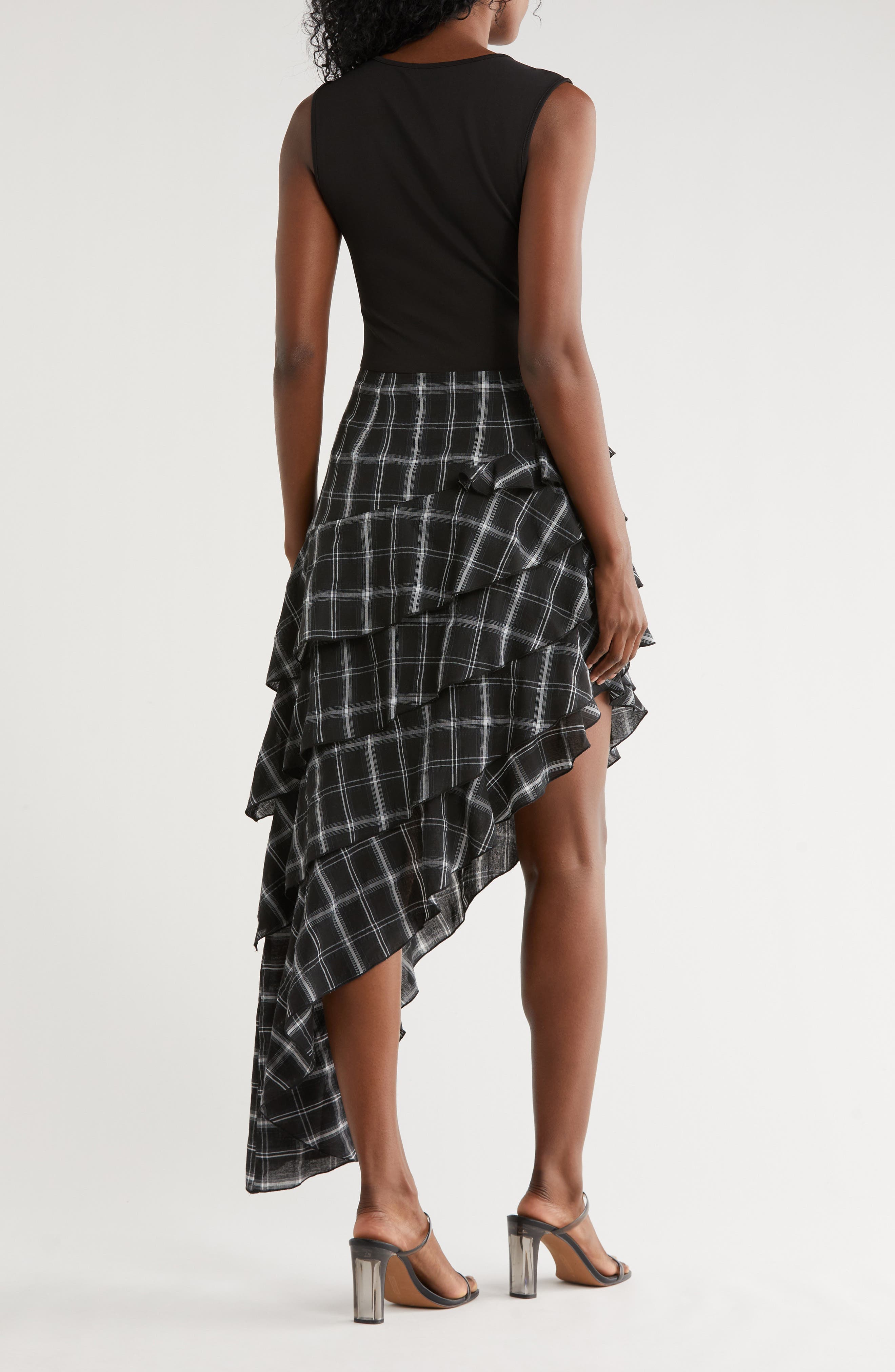 Asymmetrical Plaid Mixed Media Dress - image 2